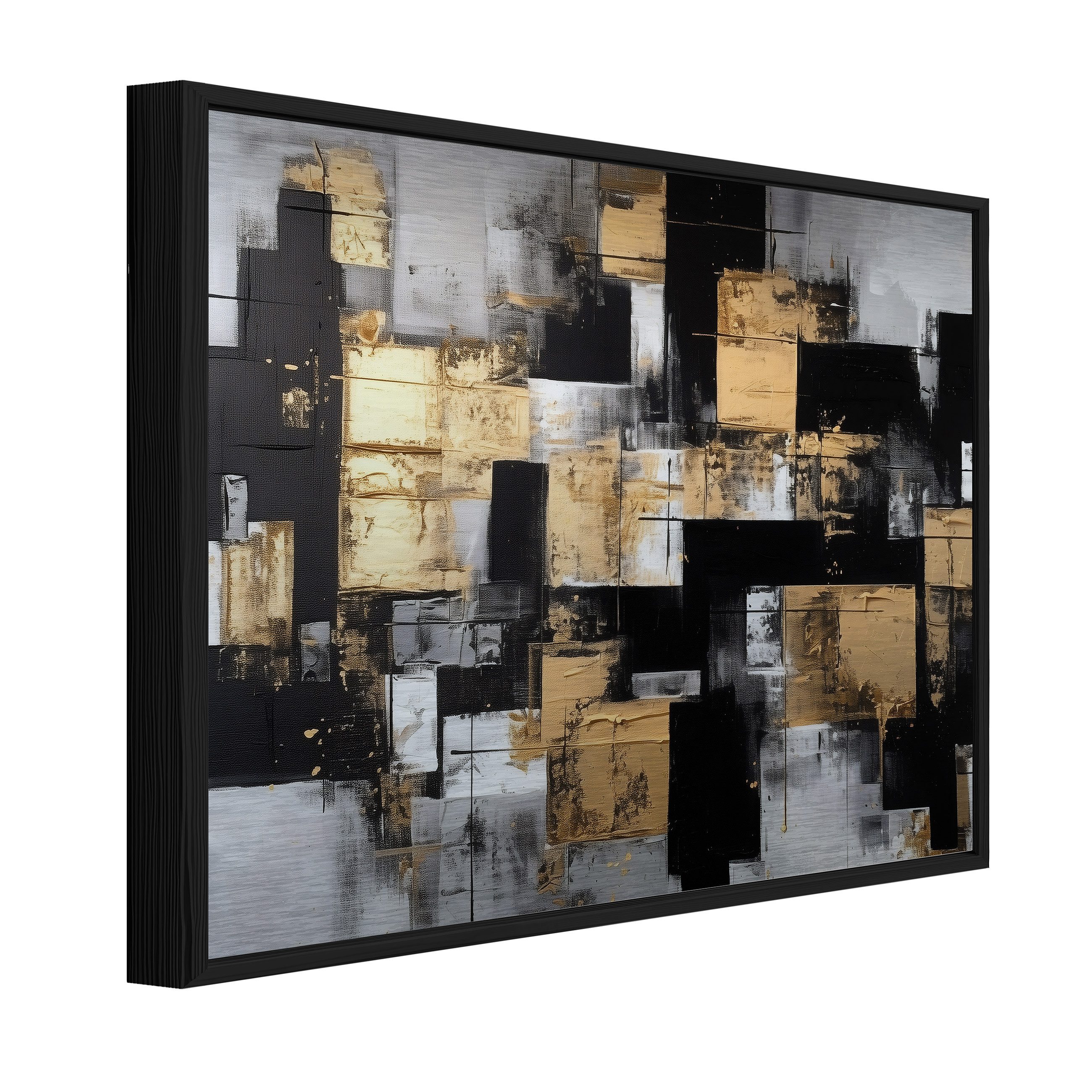 Wallarena Metallbild Abstrakt grau gold Wanddeko Bilder mit Rahmen Wohnzimmer, Abstrakt (Packung, 1 St), Bilder mit Rahmen Metallbilder Modern Wanddeko gross XXL