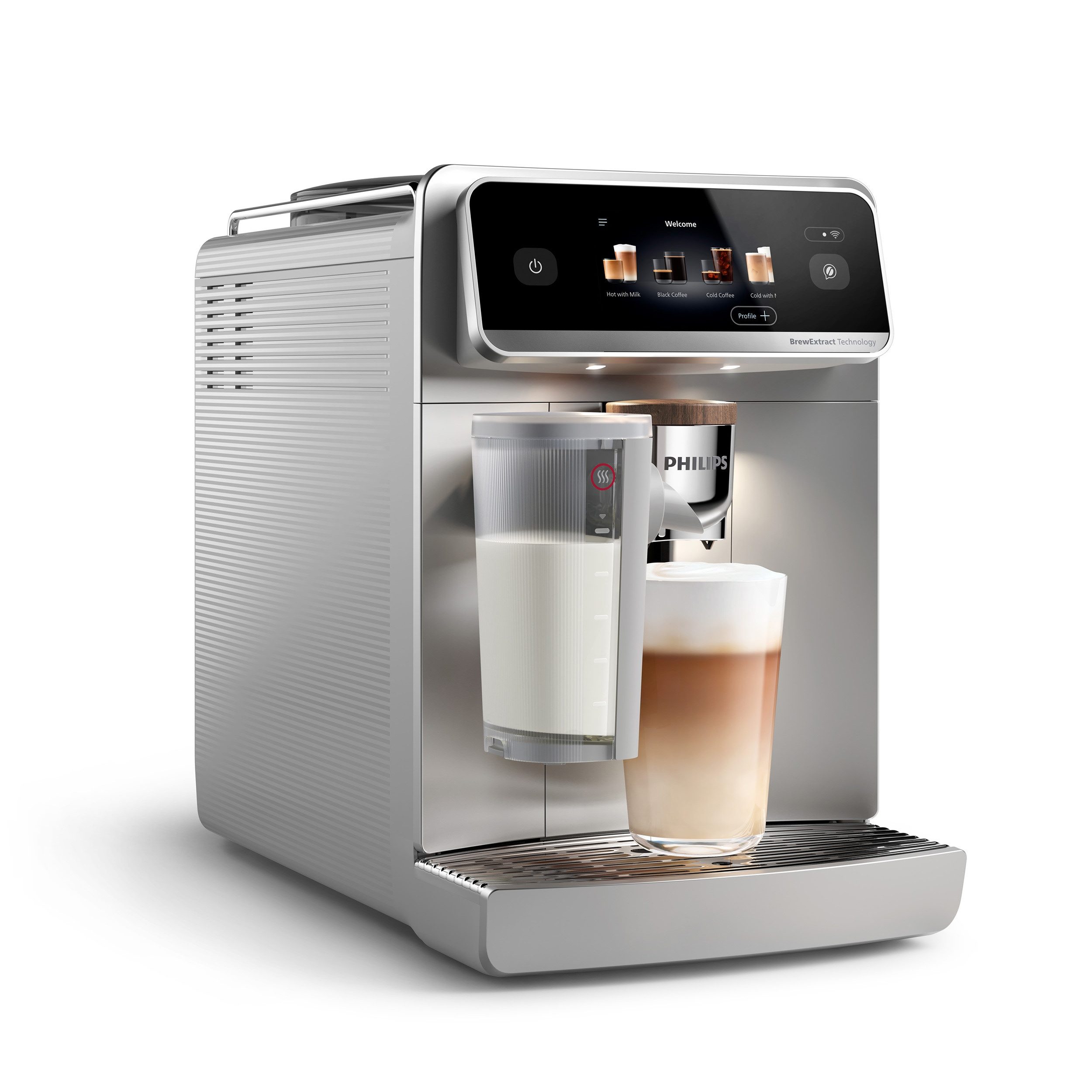Philips Kaffeevollautomat EP8757/20 8000 Series Café Aromis, 50 Getränke (heiß oder eisgekühlt), LatteGo Pro-Milchsystem, BrewExtract Technologie, appfähig, Silber