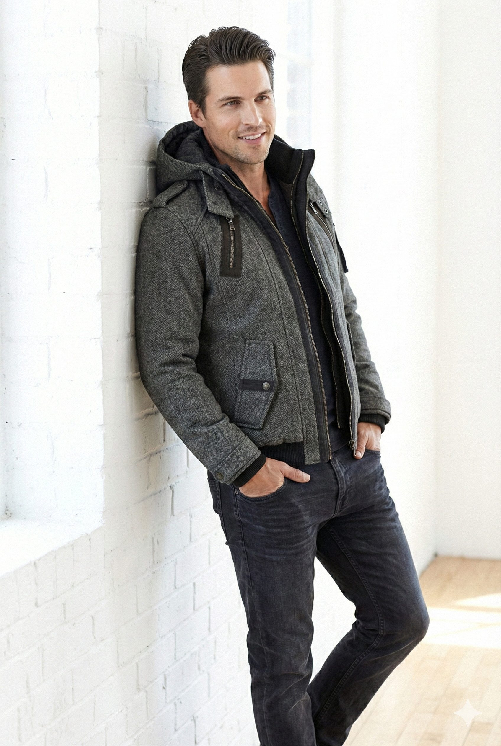 Sky Rebel Winterjacke Herren Winter-Blouson im Aviator-Design mit Woll-Anteil