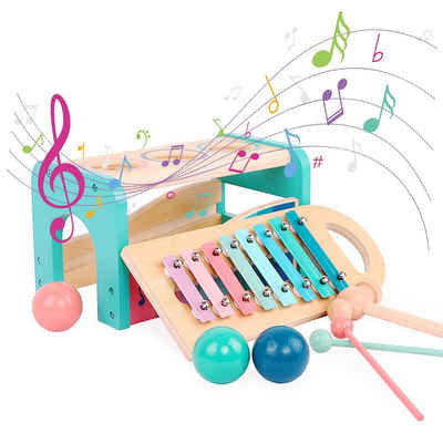 BeebeeRun Lernspielzeug Frühe Melodien Xylophon Set und Holzhammer Spielzeug, Musikspielzeug für Jungen und Mädchen