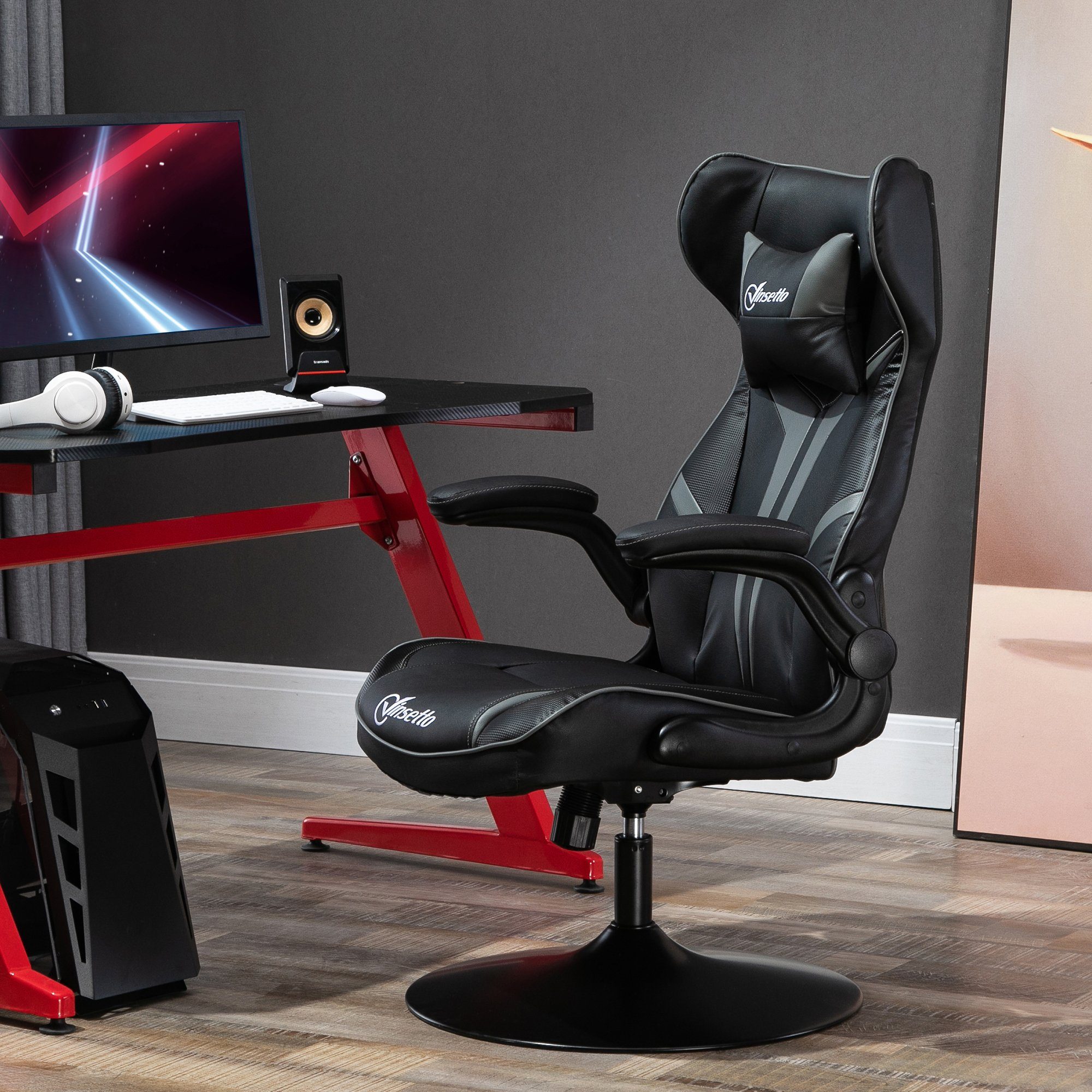 Vinsetto Stuhl Gaming schwarz/grau | schwarz/grau Schreibtischstuhl ergonomisch