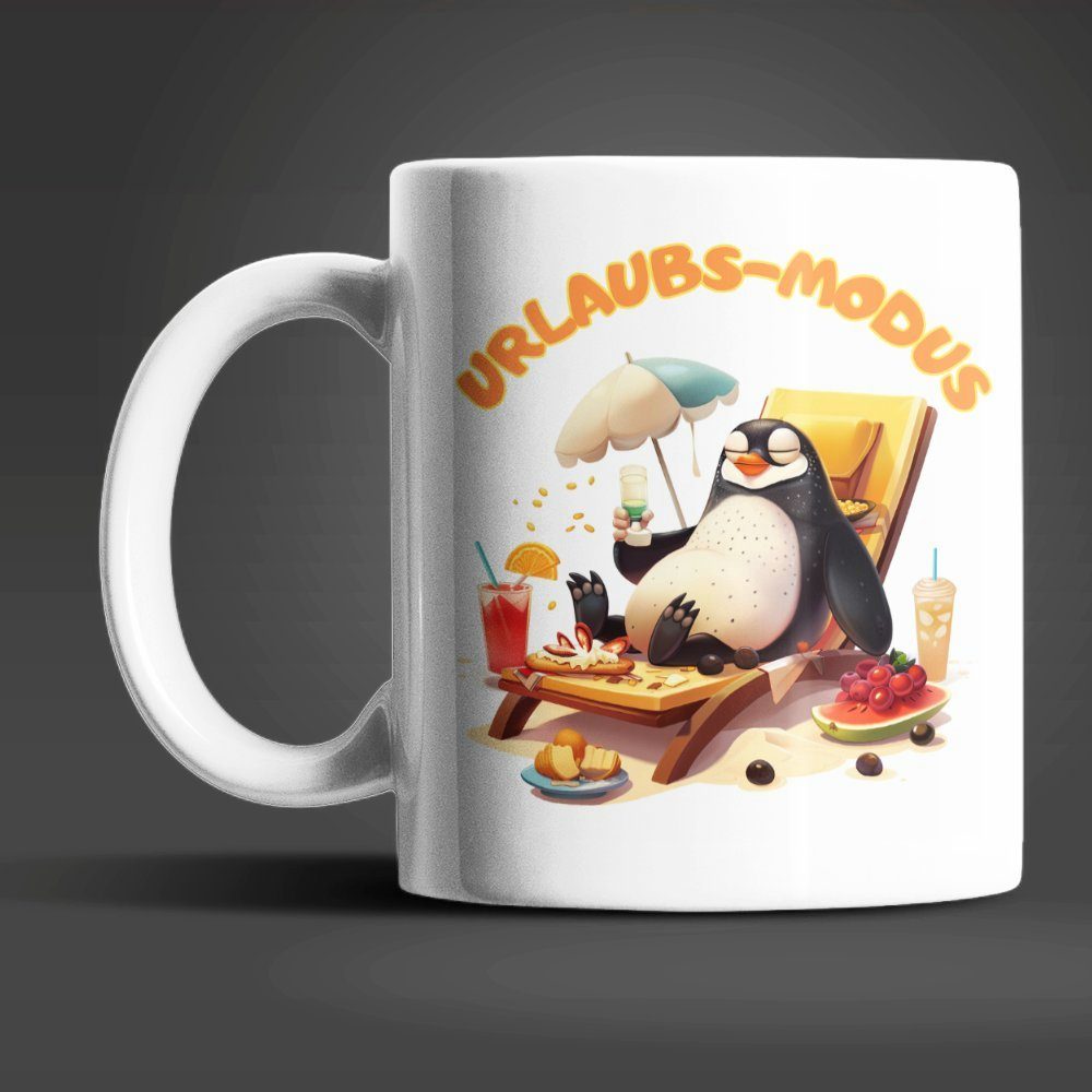 WS-Trend Tasse Pinguin Urlaubs-Modus lustige Keramik Kaffeetasse Teetasse, Keramik