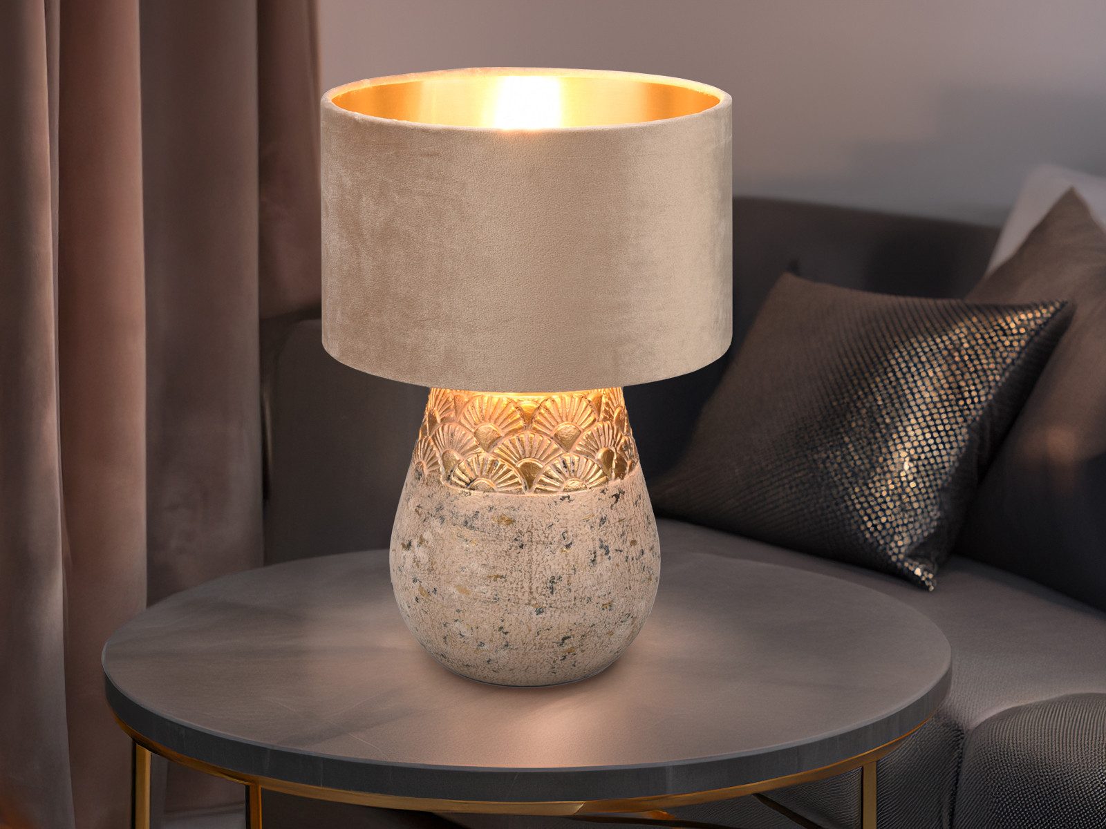 Reality Leuchten LED Tischleuchte mit Keramikfuß & Samtschirm, Höhe 38cm, dimmbar, LED wechselbar, warmweiß, ausgefallene Nacht-tischlampe Wohnzimmer-lampe für  – Bild 5 von 5