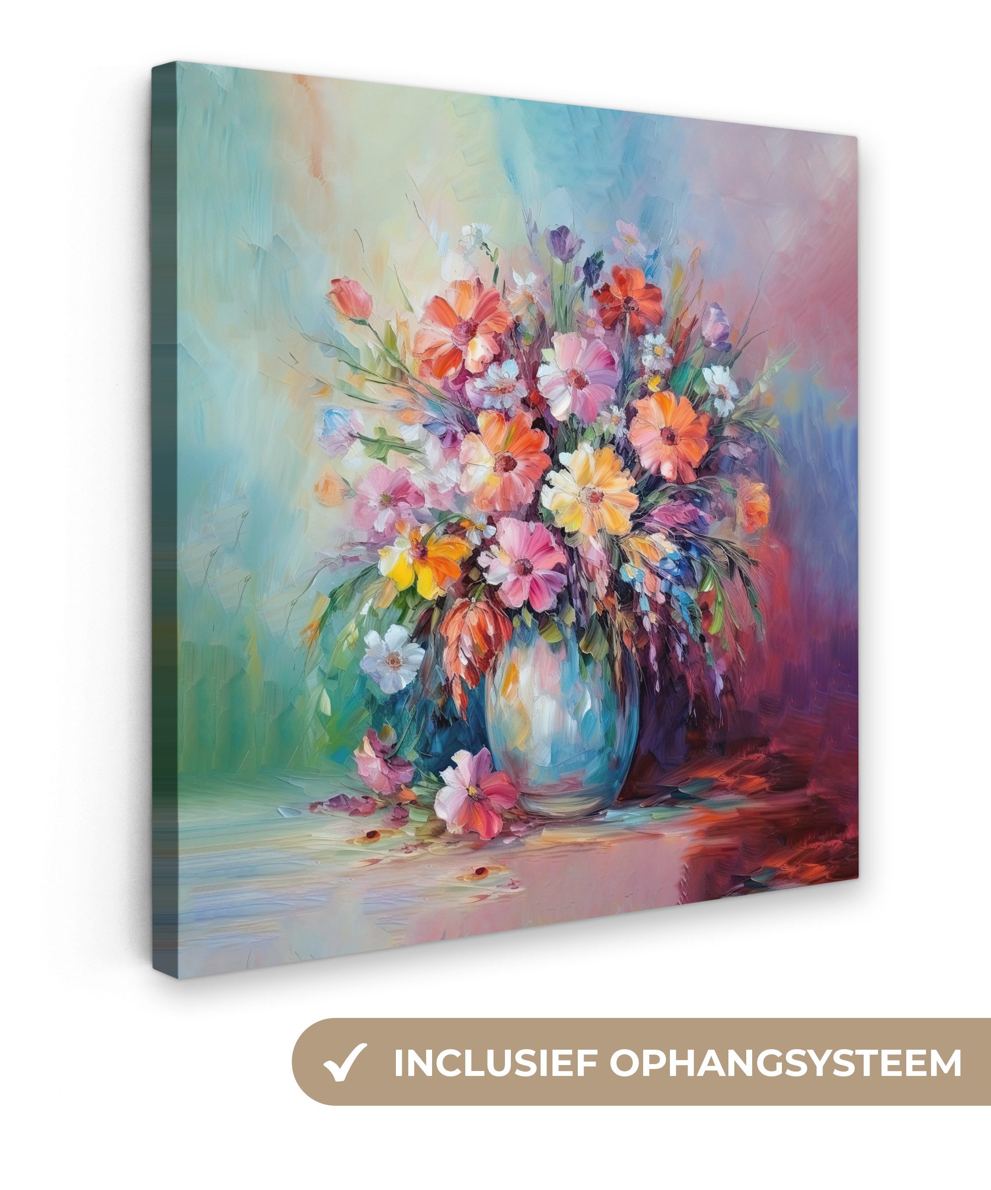 OneMillionCanvasses® Leinwandbild Blumen - Kunst - Malerei - Frühling - Blumenstrauß, Fotodruck (1 St), Wandbild, Deko Schlafzimmer Wohnzimmer Flur 20x20 cm