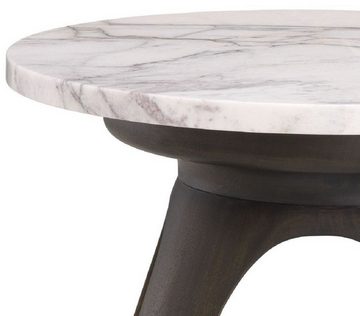 Casa Padrino Beistelltisch Luxus Beistelltisch Mokka / Weiß-Flieder Ø 40 x H. 41 cm - Runder Mahagoni Tisch mit Marmorplatte - Möbel - Luxus Möbel