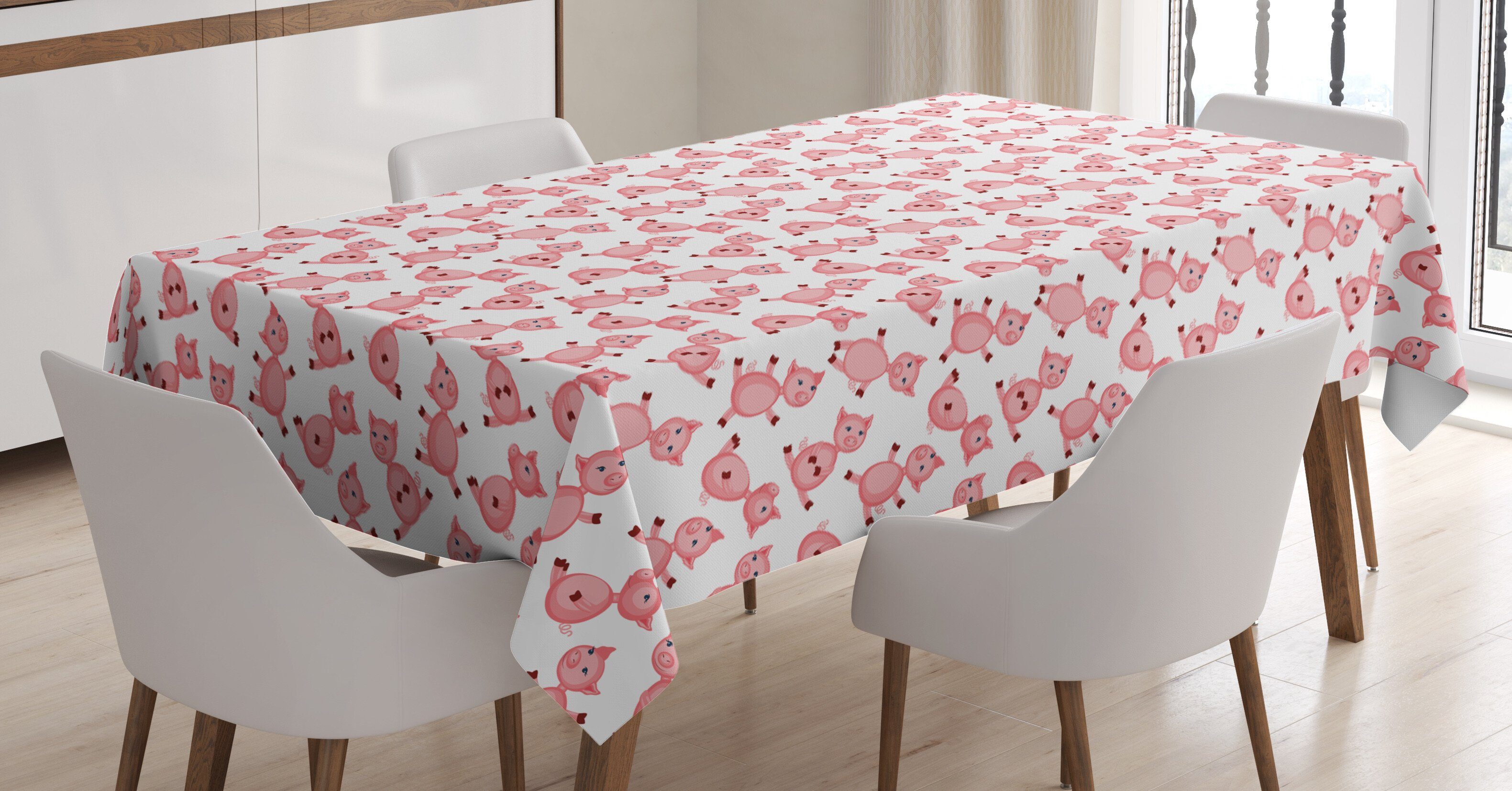 Abakuhaus Tischdecke Farbfest Waschbar Für den Außen Bereich geeignet Klare Farben, Schwein Cartoon Lächeln Tiere | Tischdecken