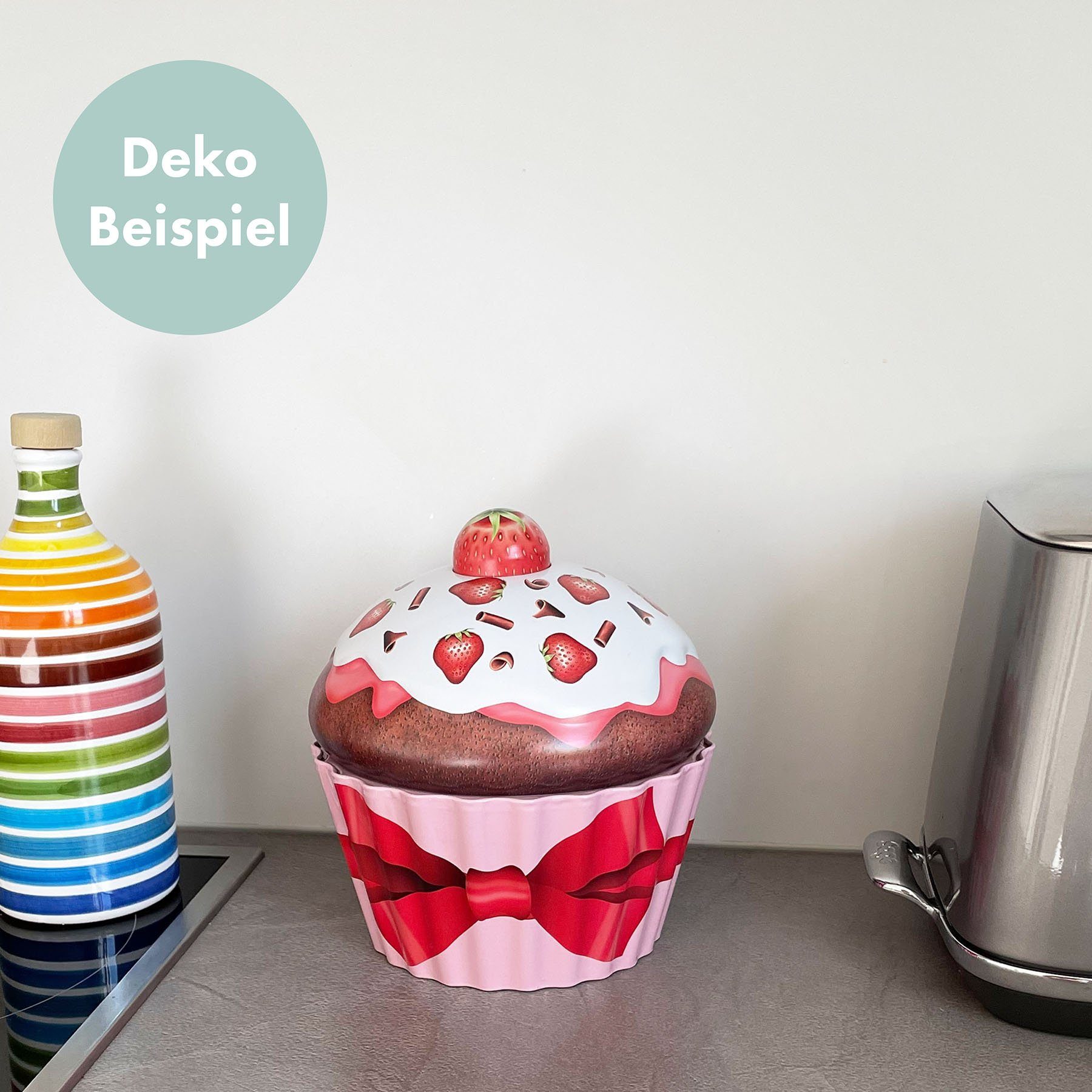 Blech, Blechdose POWERHAUS24 mit Erdbeeren cm, 16 XL-Cup x (Spar-Set) Cake 17 Keksdose