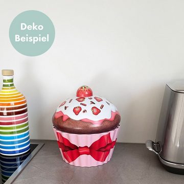 POWERHAUS24 Keksdose XL-Cup Cake Blechdose mit Erdbeeren 17 x 16 cm, Blech, (Spar-Set)