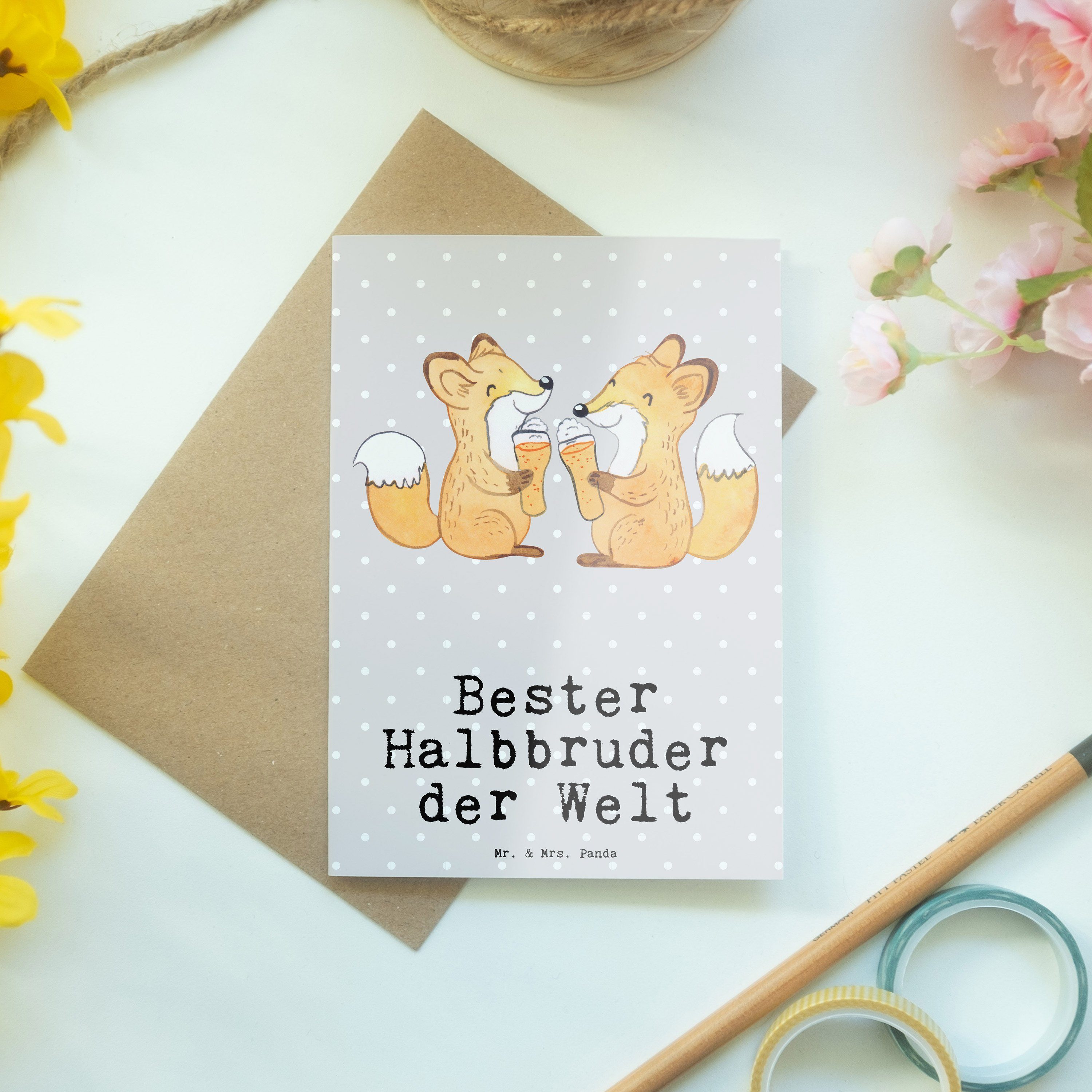 Familie - Fuchs Mrs. Pastell Halbbruder Grußkarte Bester Panda Grau Welt - der Geschenk, & Mr.