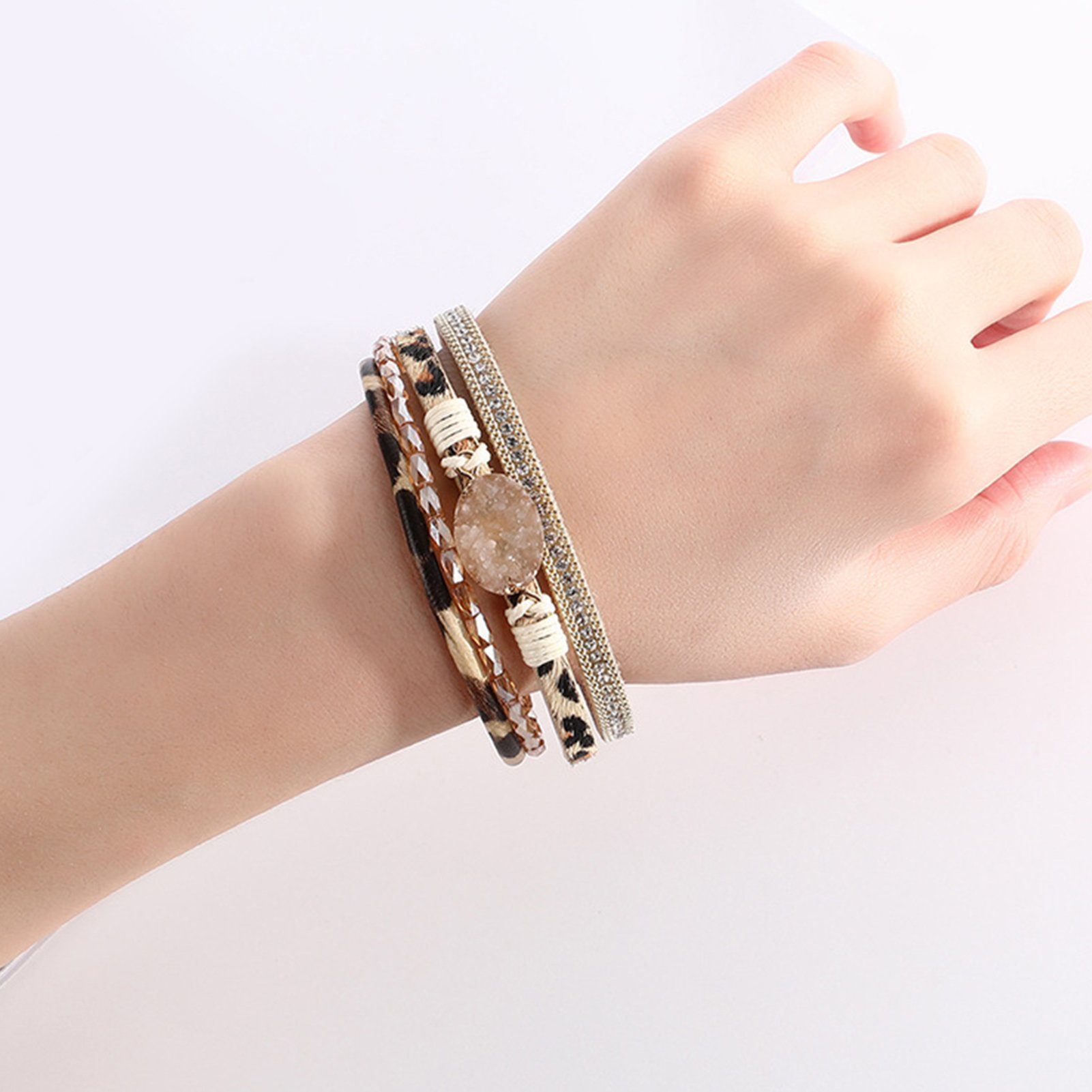 Silber Boho-Manschettenarmbänder, Rutaqian Kristallperlen-Armband Armband, Armband