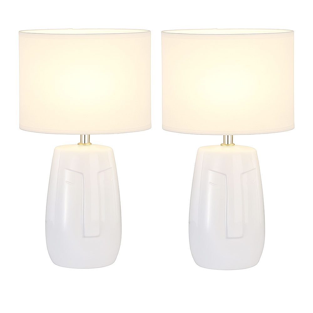 FISCHER & HONSEL Schreibtischlampe, Leuchtmittel nicht inklusive, Tischlampe Tischleuchte Leselampe Keramik Stoff weiß E14 H 39 cm 2x