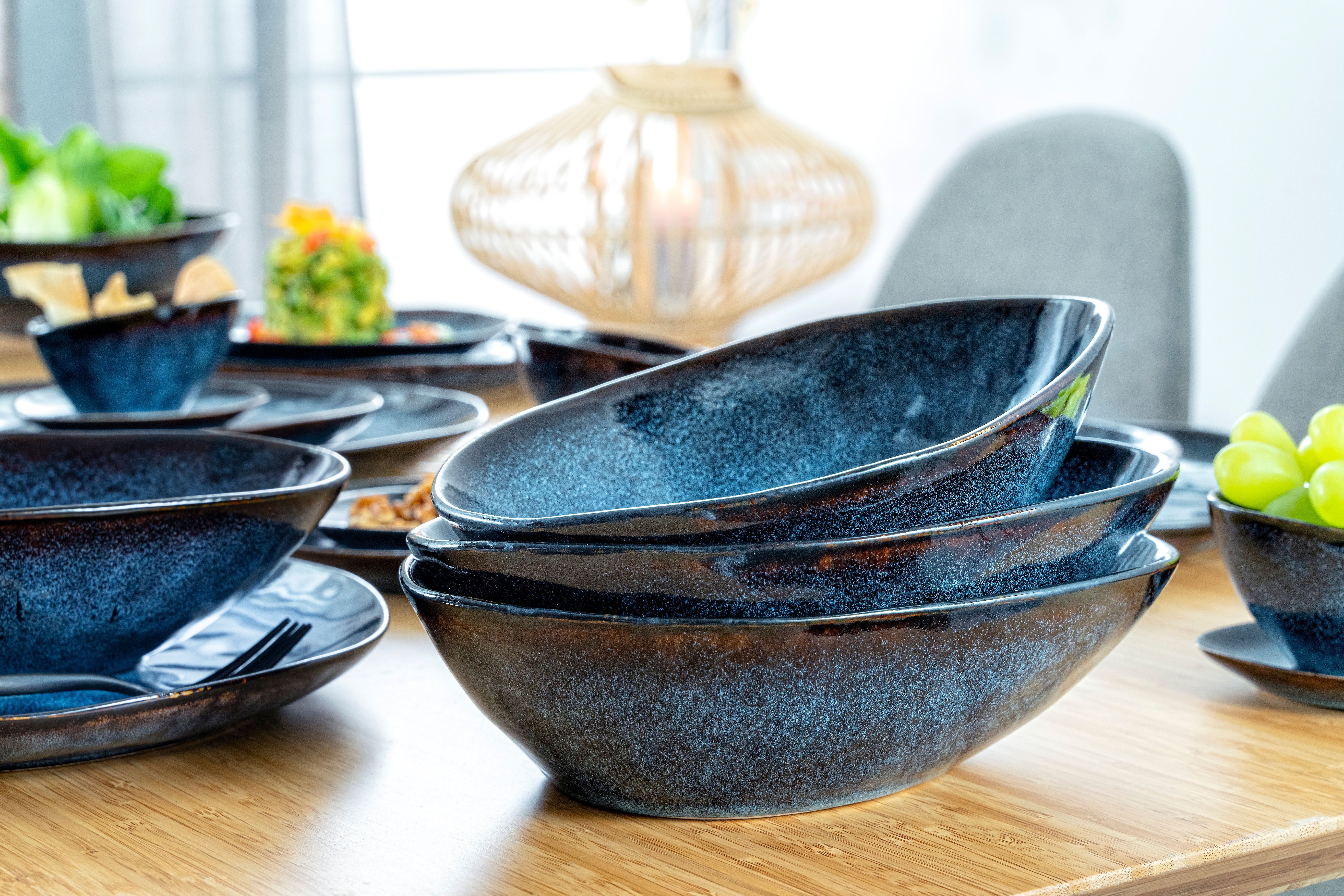 SÄNGER Pastateller Tokio Pastaschalen Set, (4 St), Blau Schwarz, Handmade, Premium Collection