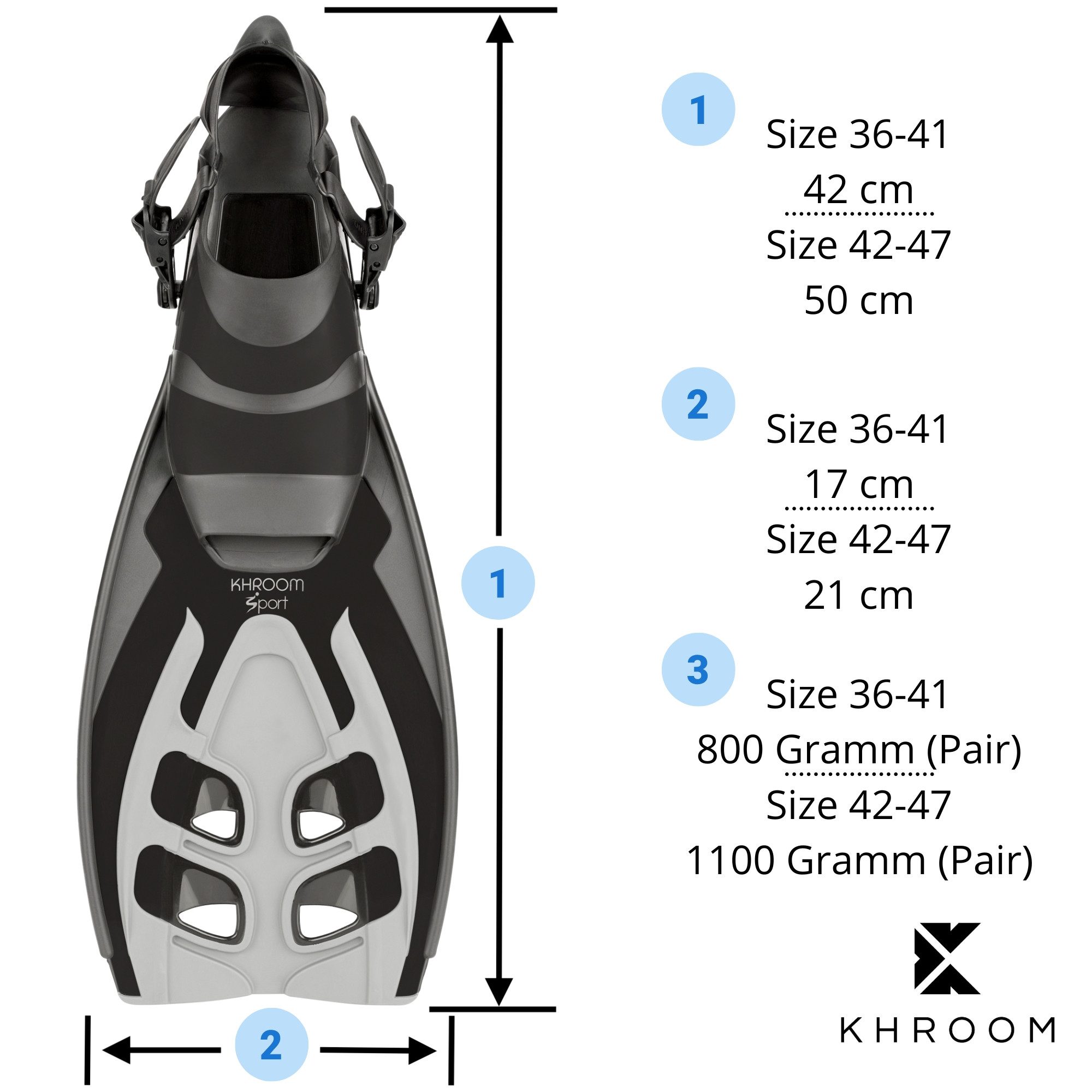 Khroom Flosse Gr. 36-47, Taucherflossen Schwimmflossen Schnorchelflossen (lange Flossen, Premium Made in Italy), verstellbar