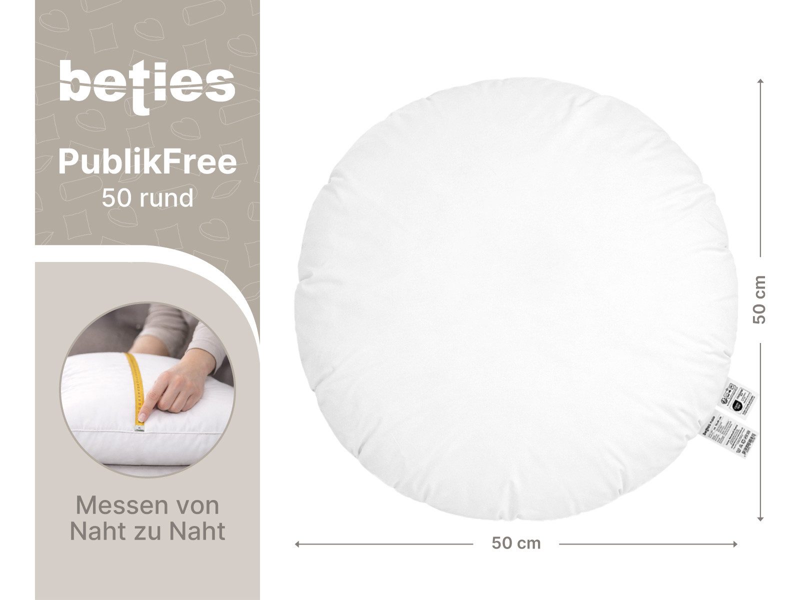 beties Kunstfaserkopfkissen PublikFree, Füllung: Polyester Faserbällchen, Bezug: Baumwolle, Spar-Set, 2 Stück, Rund - waschbar - in verschiedenen Größen erhältlich
