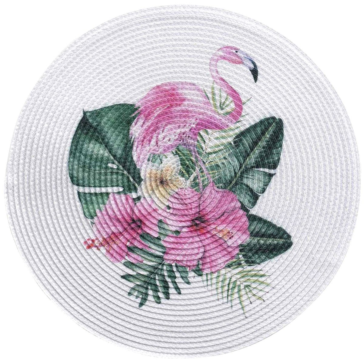 (4-St), cm rosa weiß moderne Bunte Untersetzer Macosa Platzmatten Platzdeckchen Esstisch, Tischsets Platzset, Flamingo Home, rund 35