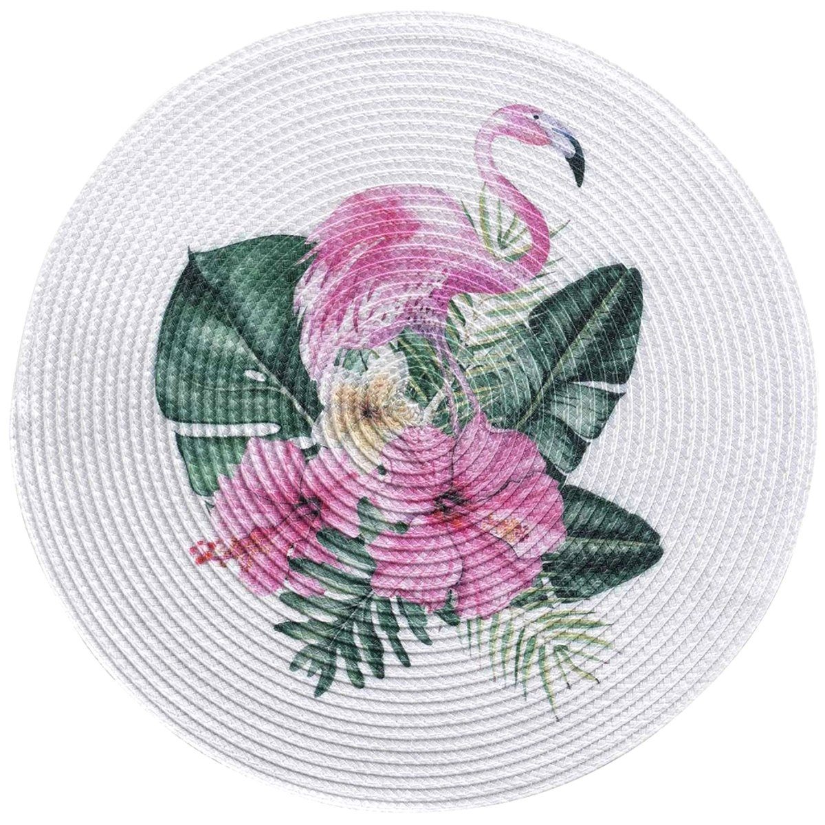Macosa Home Platzset rund weiß rosa 35 cm Platzdeckchen Flamingo Untersetzer Esstisch, (4-St), Bunte Столові набори moderne Platzmatten