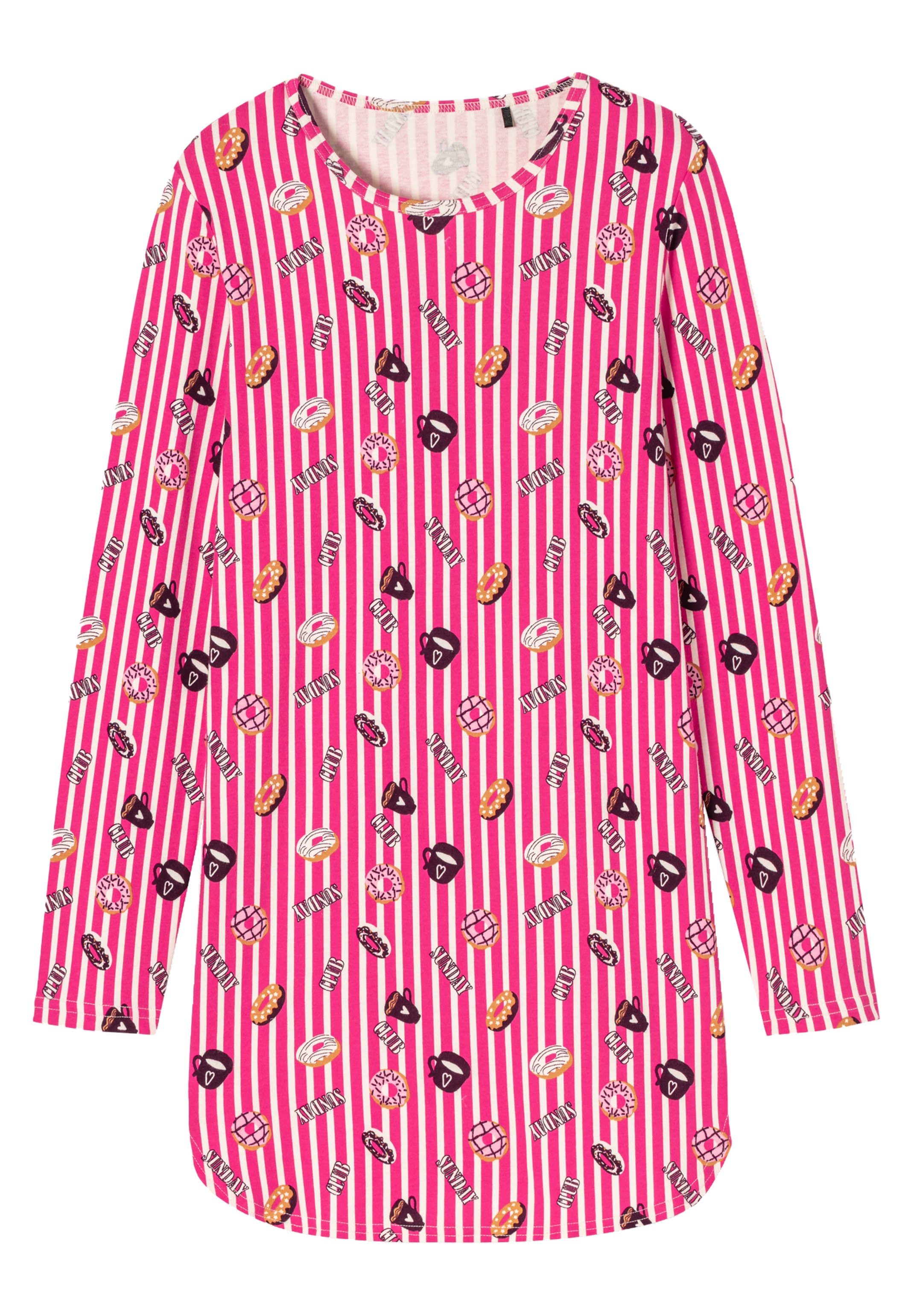 Saum Schiesser seitliche - Baumwolle Nachthemd Pyjama Nightwear (Set, Organic 2-tlg) Abgerundeter - Schlitze und Cotton