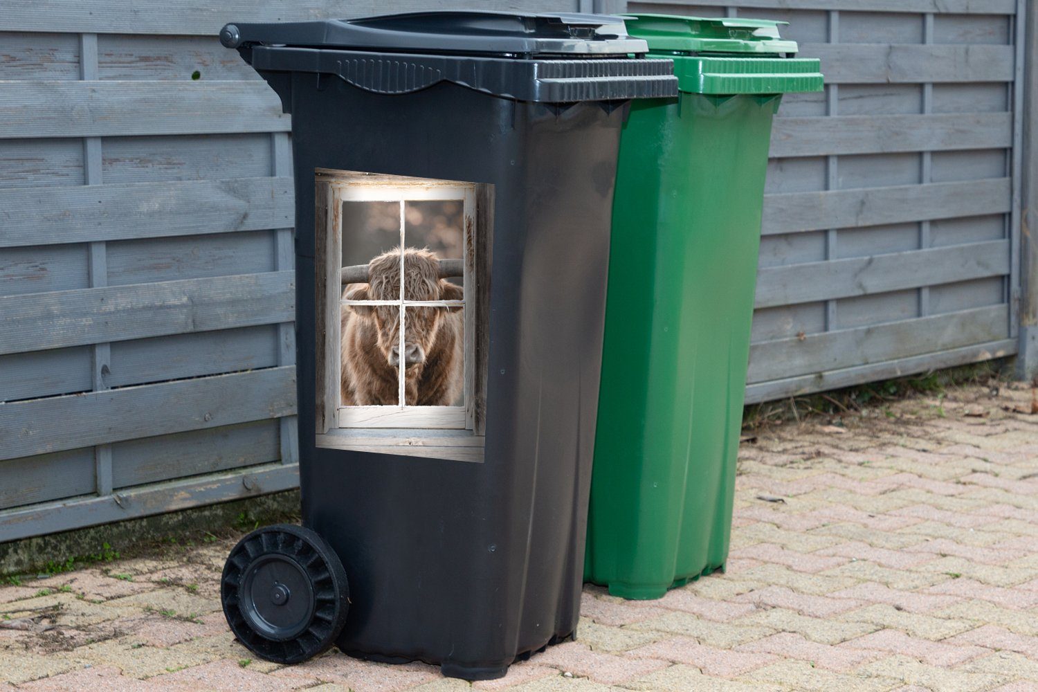 Container, Mülltonne, Ansicht Abfalbehälter Sticker, (1 Highlander St), MuchoWow Fenster Mülleimer-aufkleber, Schottischer - - Wandsticker