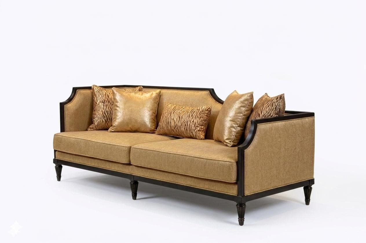 Xlmoebel Sofa Elegantes 3-Sitzer Sofa in Gelb mit Holzrahmen und Strukturstoff, 2 Teile, Made in Europa