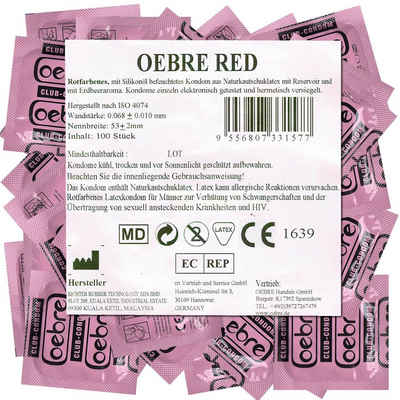 OEBRE Kondome Red Beutel mit, 100 St., Club-Kondome, rote Kondome mit Erdbeer-Geschmack