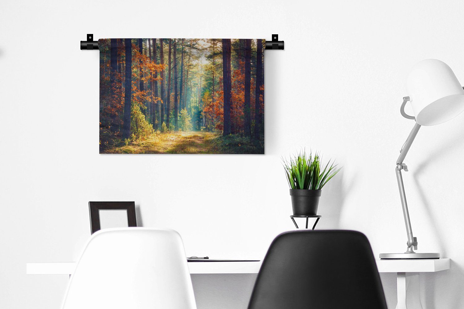 - Natur für - MuchoWow Kleid, Wanddekoobjekt Kinderzimmer Wald - Wandbehang, Sonne Wanddeko Schlafzimmer, Herbst, Wohnzimmer,