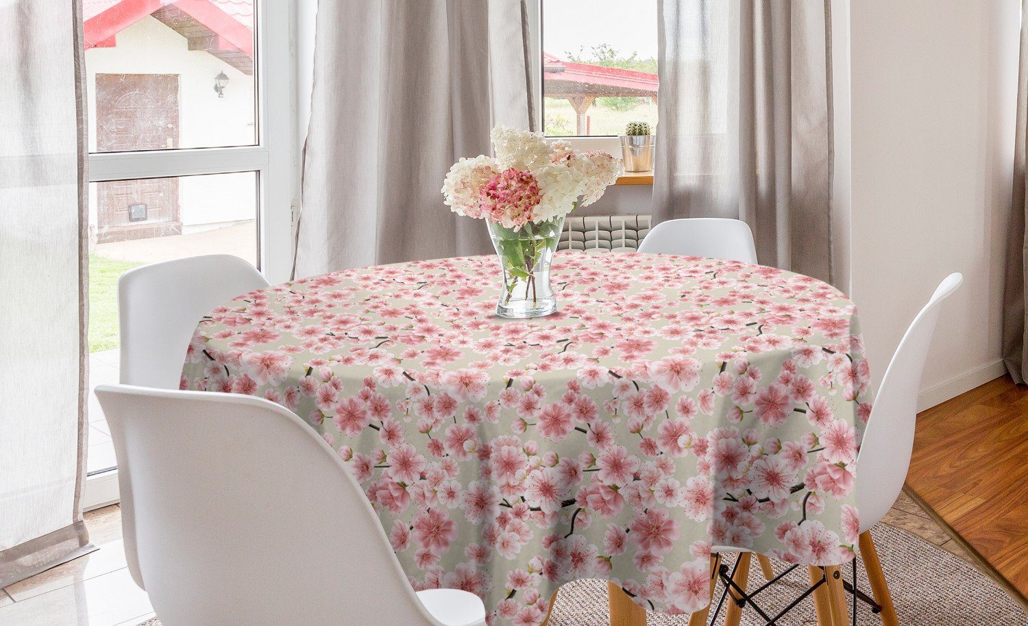 Blooming Tischdecke für Sakura Abakuhaus Kreis Tischdecke Dekoration, Abdeckung Esszimmer Küche Kirschblüte