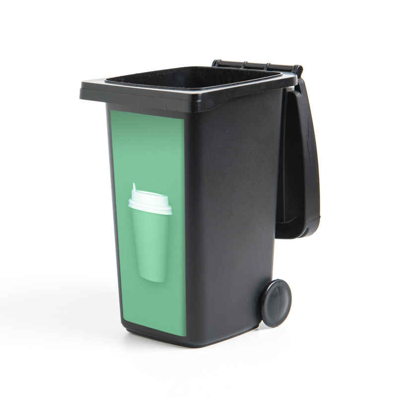 MuchoWow Wandsticker Mintgrüner Kaffeebecher (1 St), Mülleimer-aufkleber, Mülltonne, Sticker, Container, Abfalbehälter