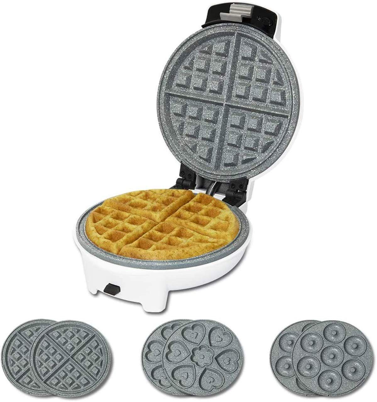 Cecotec Waffeleisen 08005 mit 3 verschiedenen Aufsätzen für Donuts, Herz-Kuchen, Waffeln, 700 W