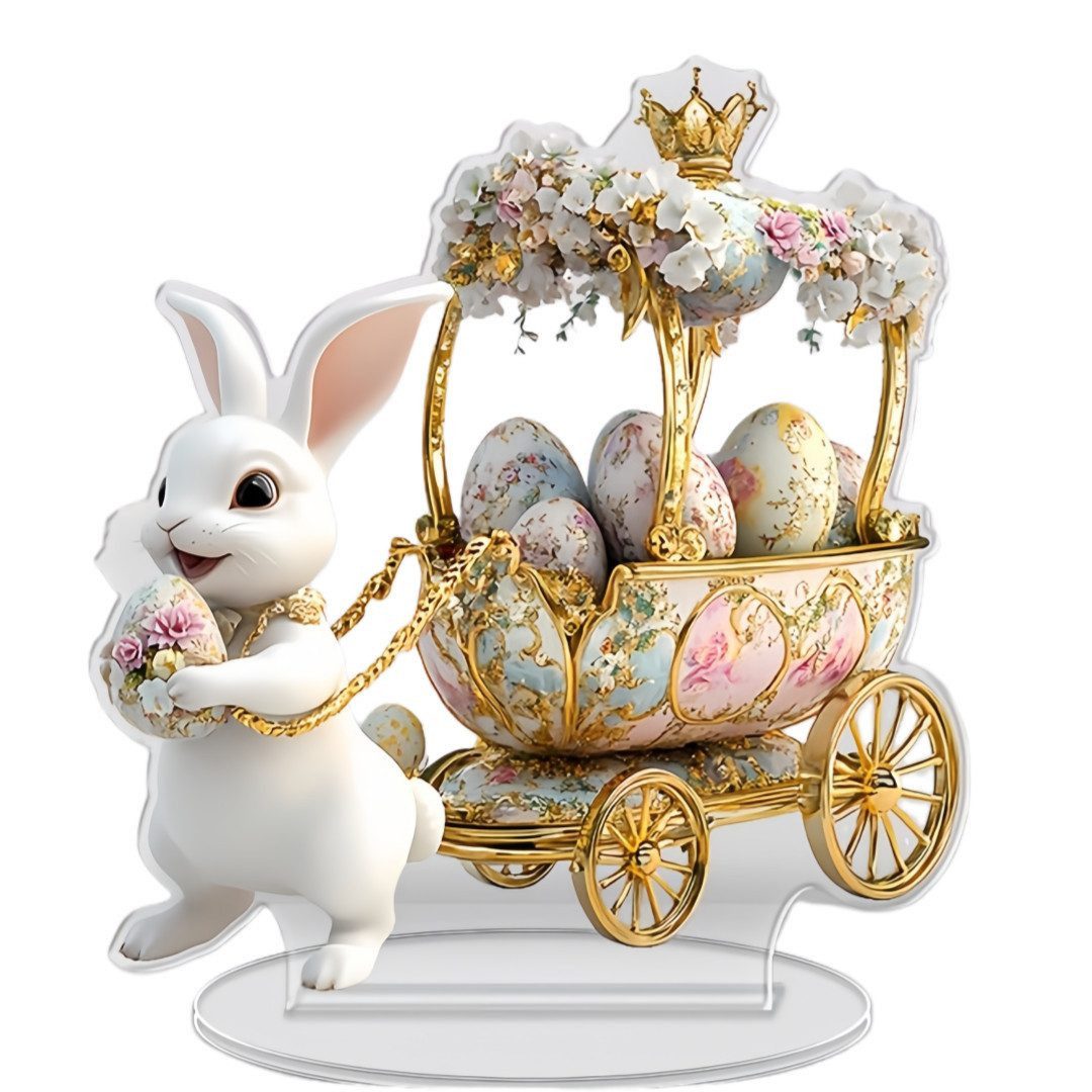FOUORTUNATE-BEE Dekofigur Acryl Osterdeko Hasen & Eier – Flache Tischdekoration (1 St), Moderne Osterfiguren aus Acryl für Tisch & Wohnzimmer