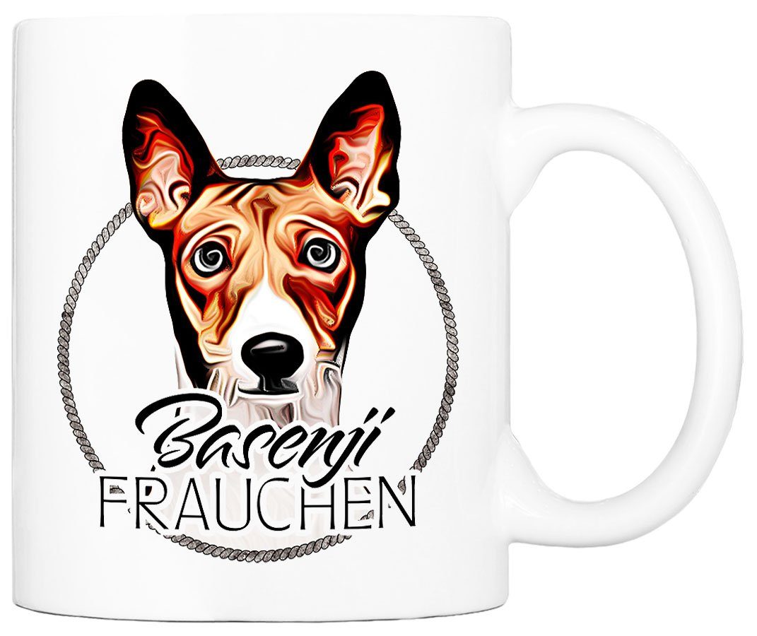 Cadouri Tasse BASENJI FRAUCHEN - Kaffeetasse für Hundefreunde, Keramik, mit Hunderasse, beidseitig bedruckt, handgefertigt, Geschenk, 330 ml