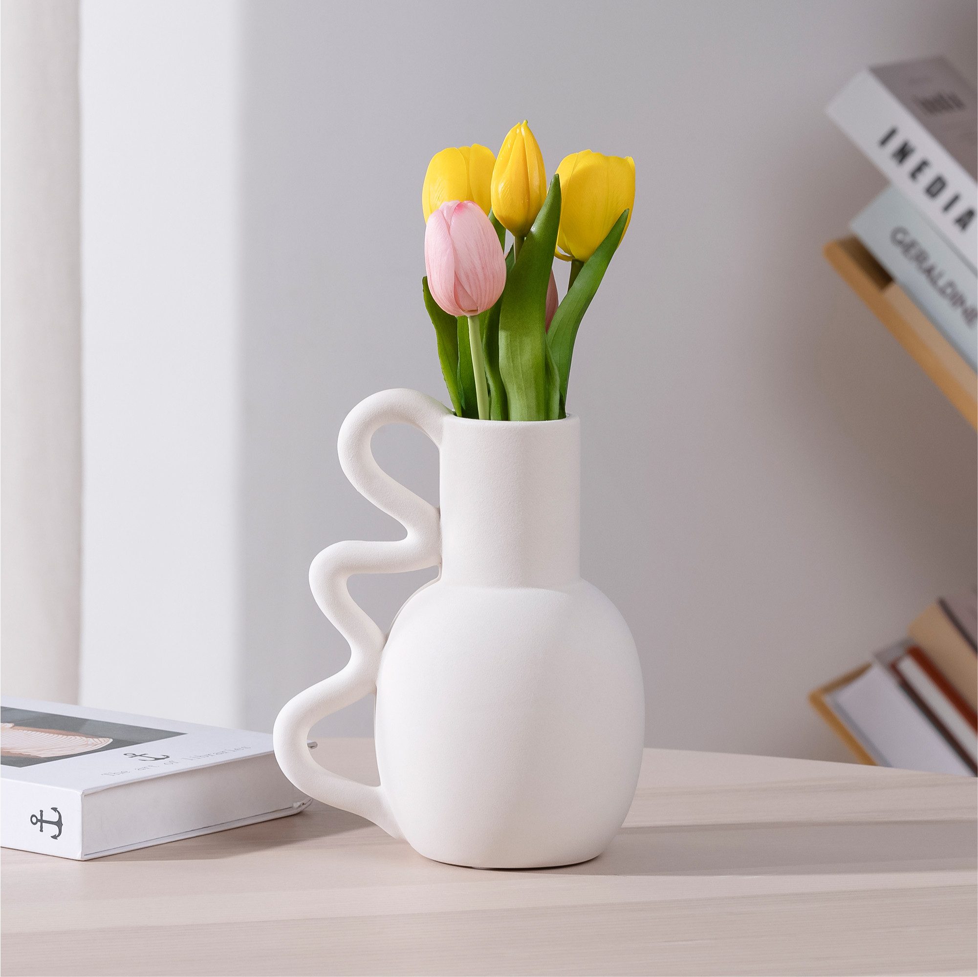 Dekovase Deko Krug Vase verschnörkelter Henkel - Wohnzimmer Blumenvase