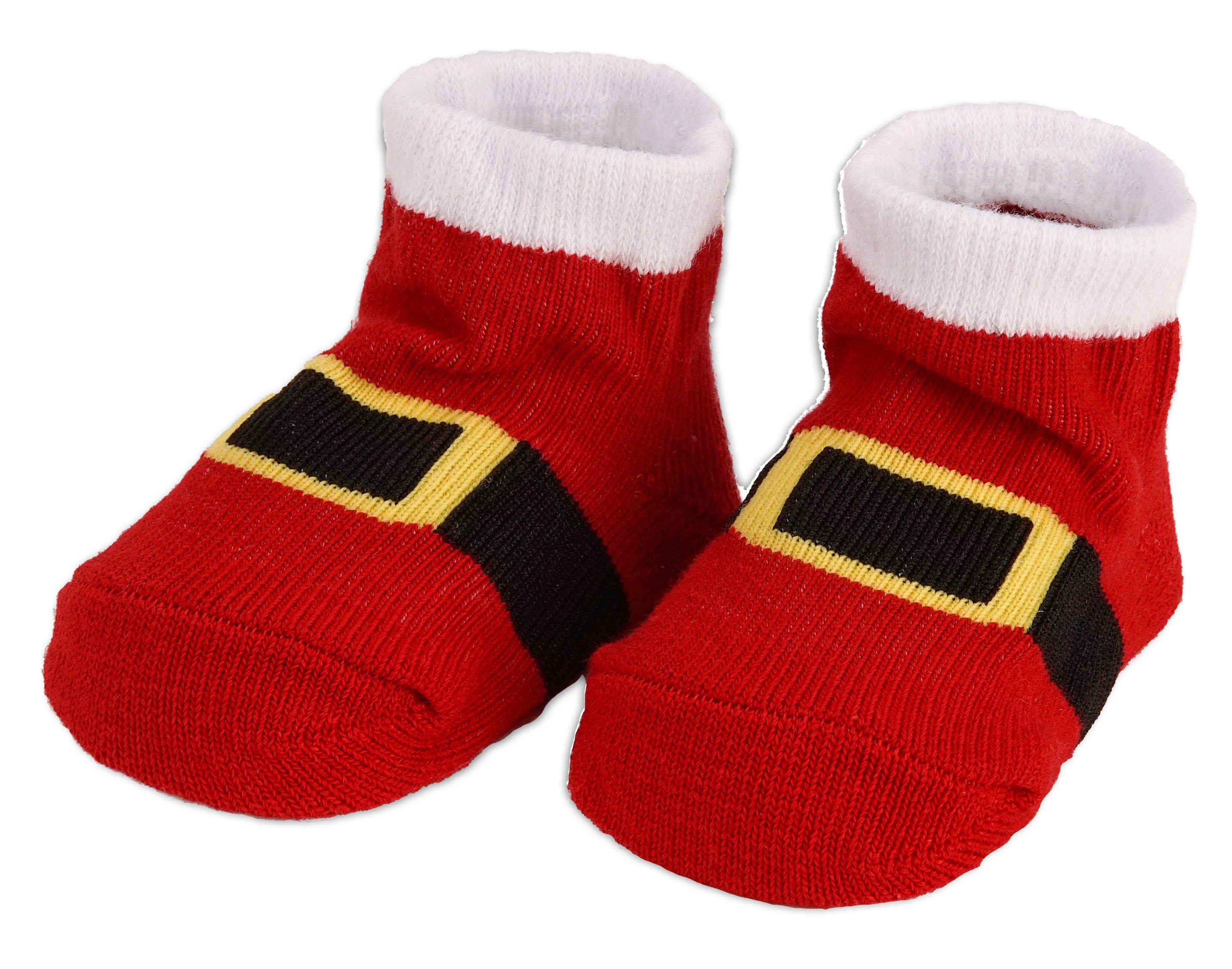 BRUBAKER Socken Babysocken für Jungen und Mädchen 0-12 Monate (4-Paar, Baumwollsocken mit Weihnachts-Motiven) Baby Geschenkset für Neugeborene in Geschenkverpackung mit Schleife