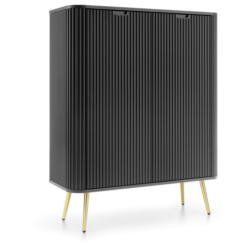 Lomadox Highboard ZARA-160, in schwarz Rillen modern Metallfüße goldfarben 103x129x39 cm