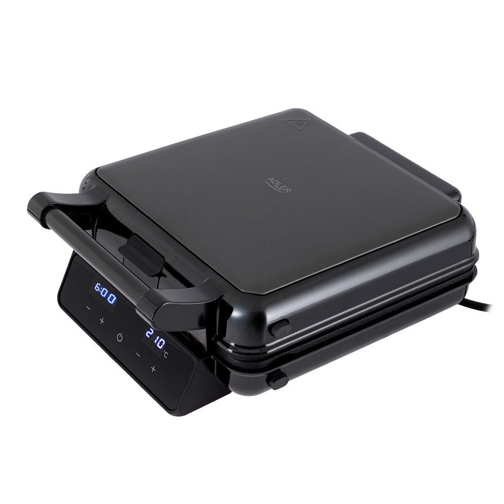 ADLER EUROPE 4-in-1-Sandwichmaker AD 3096 Sandwichtoaster, Waffeleisen und Kontaktgrill, 2200 W, Temperaturregelung, Antihaftbeschichtung, Schwarz/Silber