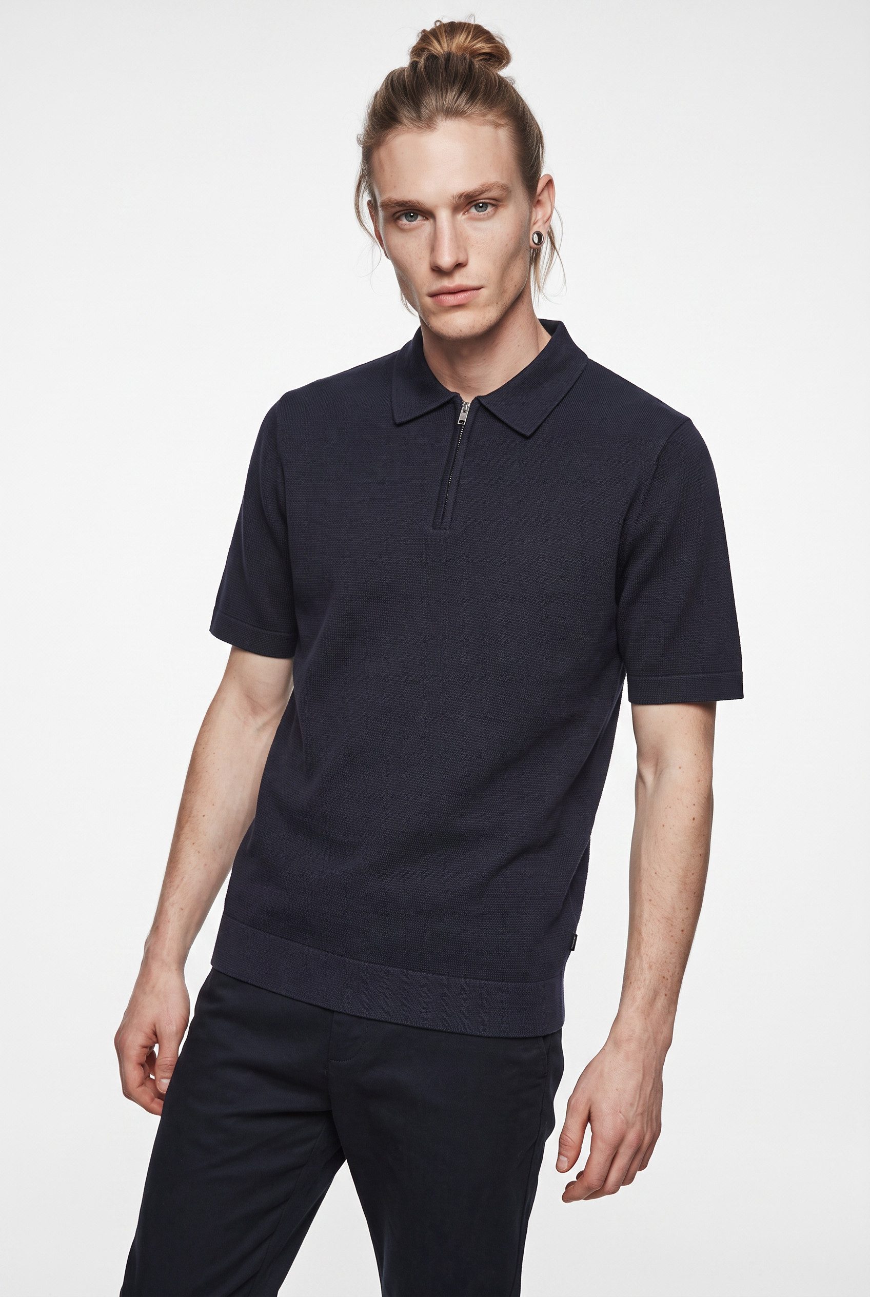 Jack & Jones Polokragenpullover JPRBLAMILANO SPRING KNIT ZIP POLO SS SN Baumwollmischung