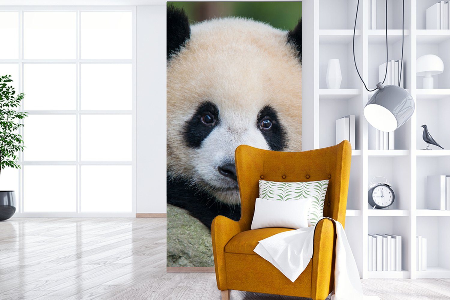 - Wohnzimmer Küche, MuchoWow Fototapete - Porträt - Stein, bedruckt, St), Vliestapete (2 für Panda Fototapete Wildtiere Matt, Schlafzimmer