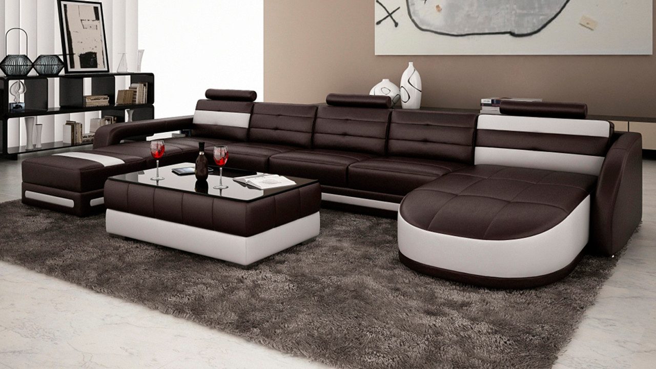 Wohnlandschaft LEDERSOFA ECKSOFA mit USB DESIGNER PISA WOHNLANDSCHAFT COUCH SOFA U