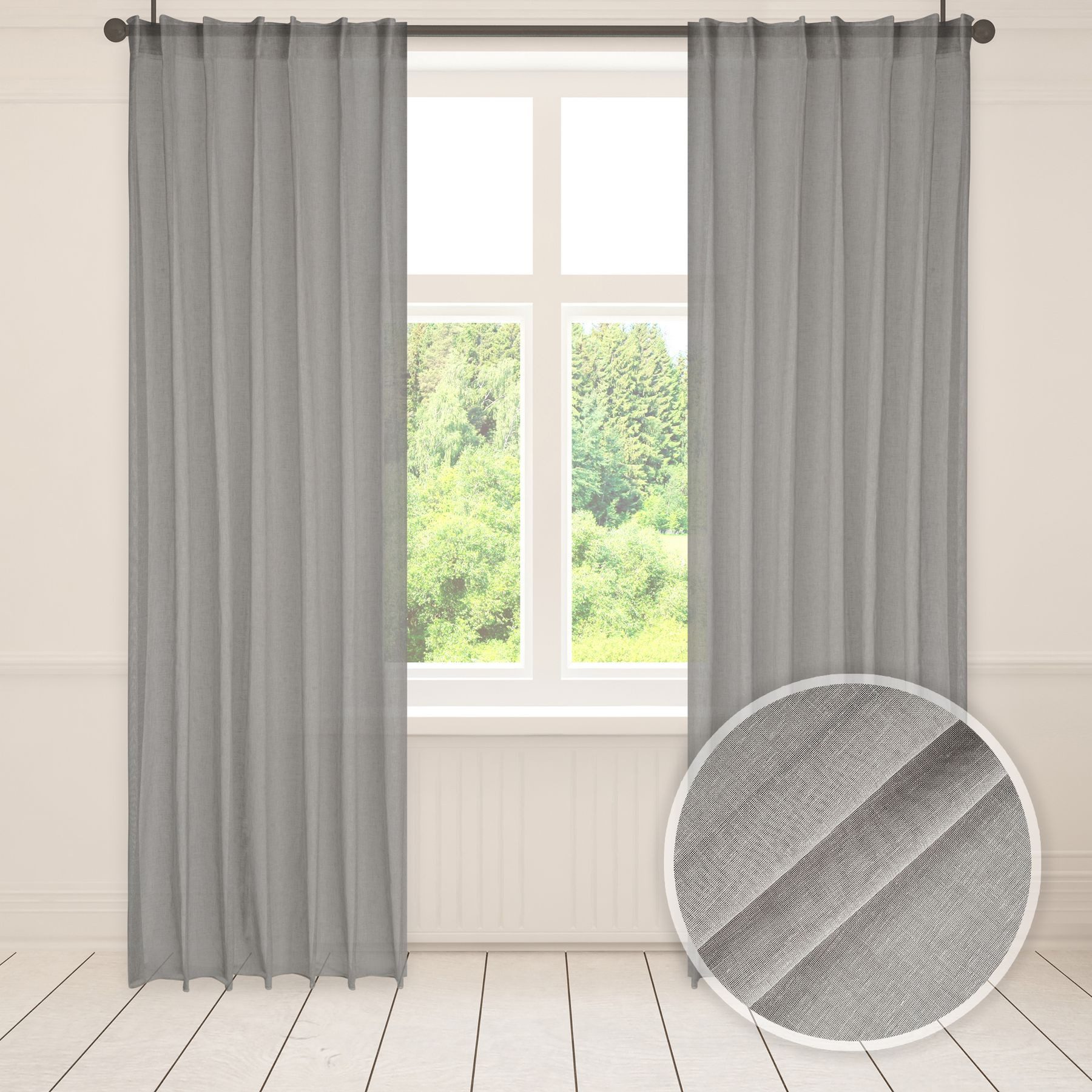 Asphald Gardine auf Maß grau - taupe Webware 1er Faltenband 1:2,5 (1 St), Faltenband, St.Br 200cm f.Breite 80cm