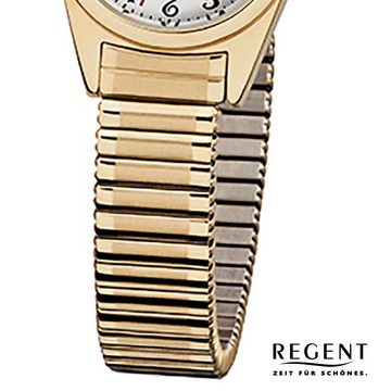 Regent Quarzuhr Regent Damen-Armbanduhr gold Analog F-271, (Analoguhr), Damen Armbanduhr rund, klein (ca. 22mm), Edelstahl, ionenplattiert