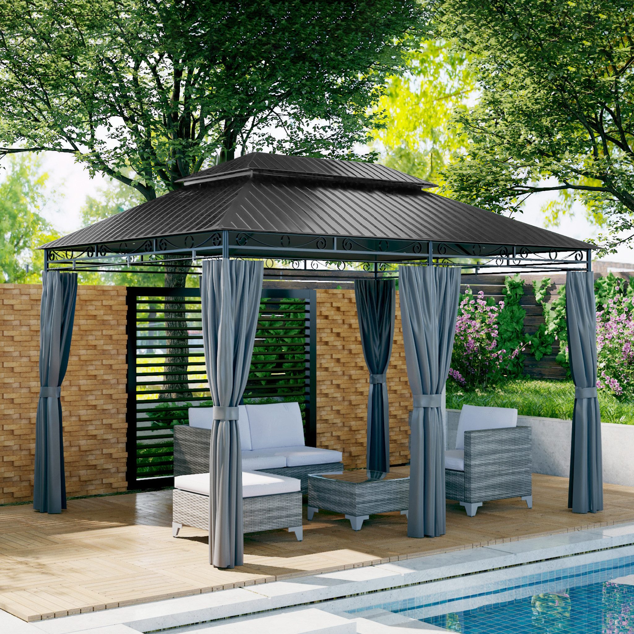 Mondeer Wellplatte Dachplatten(14-tlg), 0,25 mm, (14-St., inkl. 100 Schrauben), Trapezblech-Set, 8,3 m² Abdeckfläche, 105*57cm, Dunkelgrau