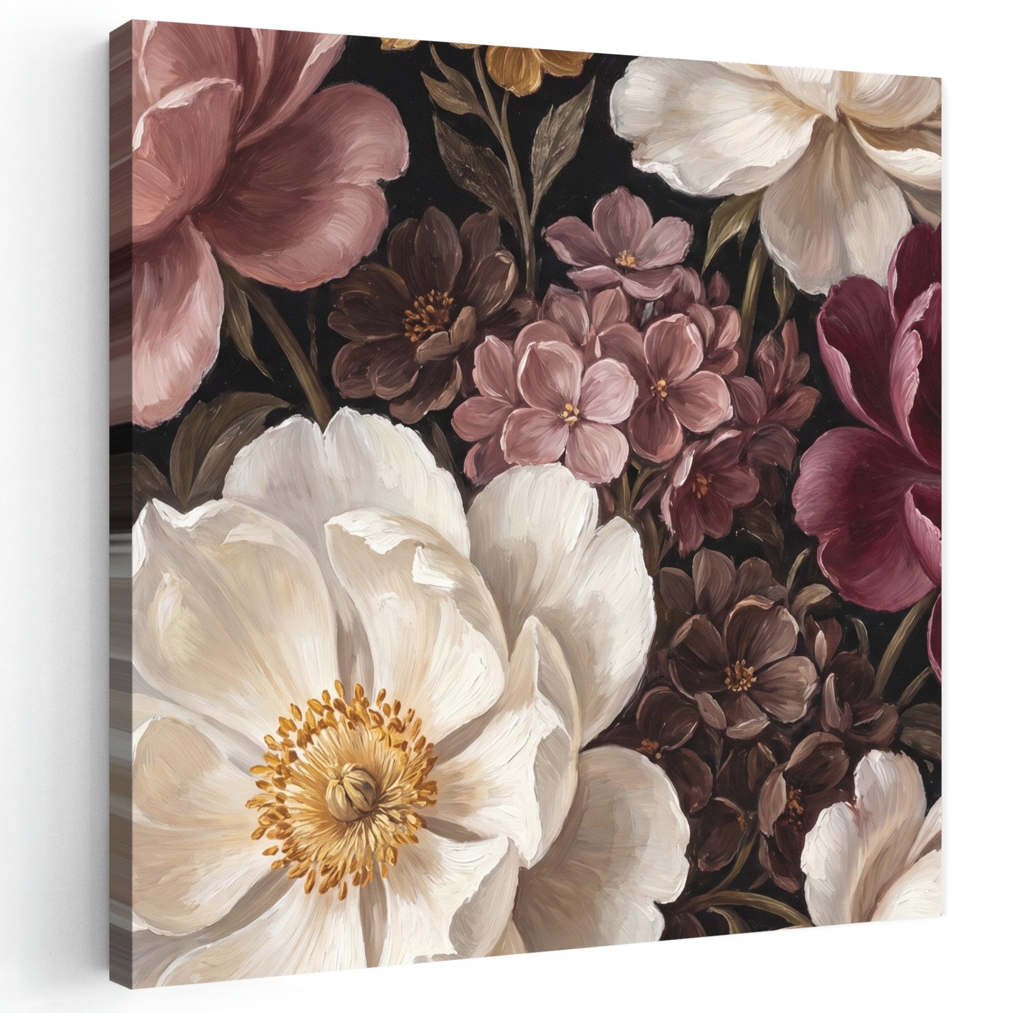 OneMillionCanvasses® Leinwandbild Blumen – Blumenstrauß – Klassisch – Dunkel – Rot, Fotodruck (1 St), Wandbild, Deko Schlafzimmer Wohnzimmer Flur 20x20 cm