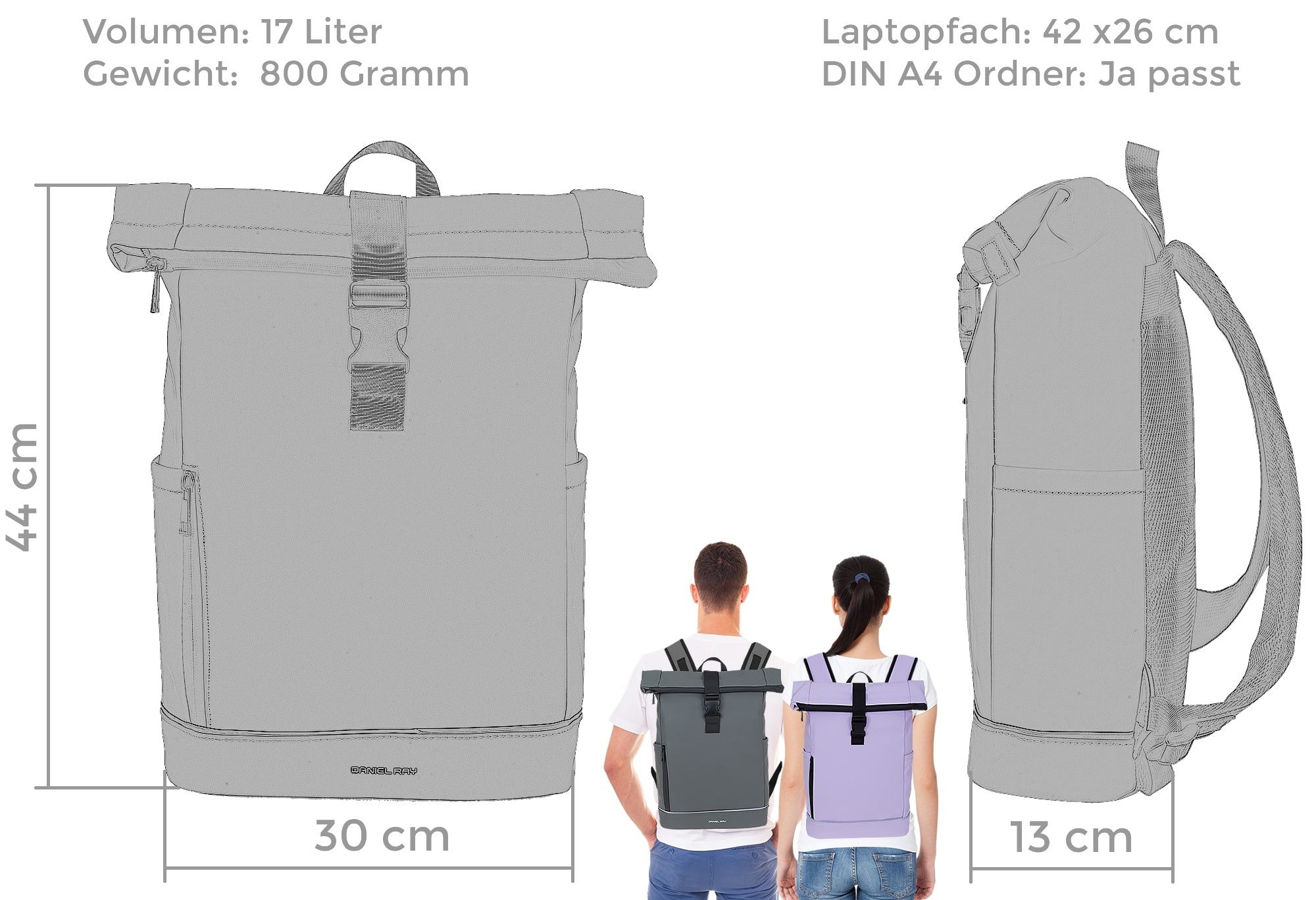 Daniel Ray Freizeitrucksack Kurierrucksack wasserabweisend Outdoor Damen Herren, Highlands Laptoprucksack Tasche wasserabweisend + Etui