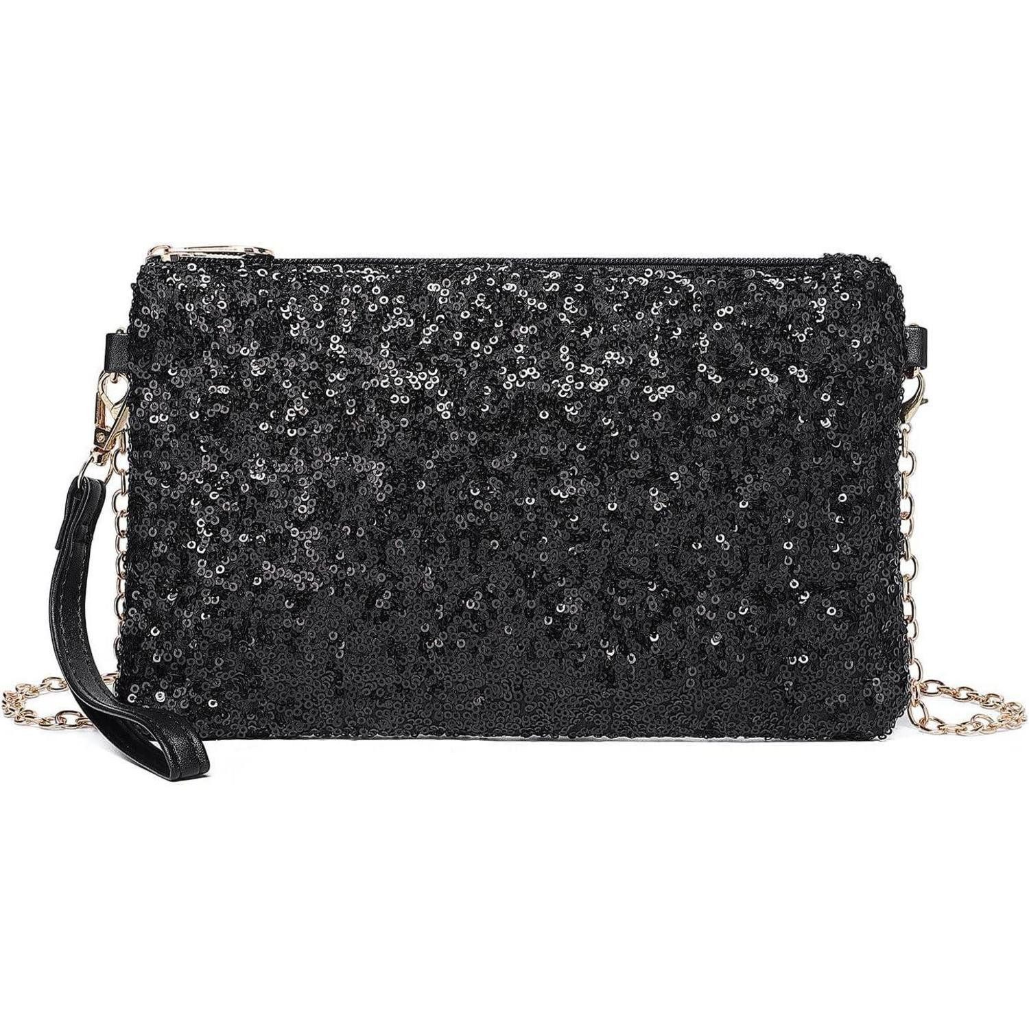 LuxusKollektion Clutch Tasche Pailletten Clutch Mini Damen Goldkette Hochzeit Schwarz