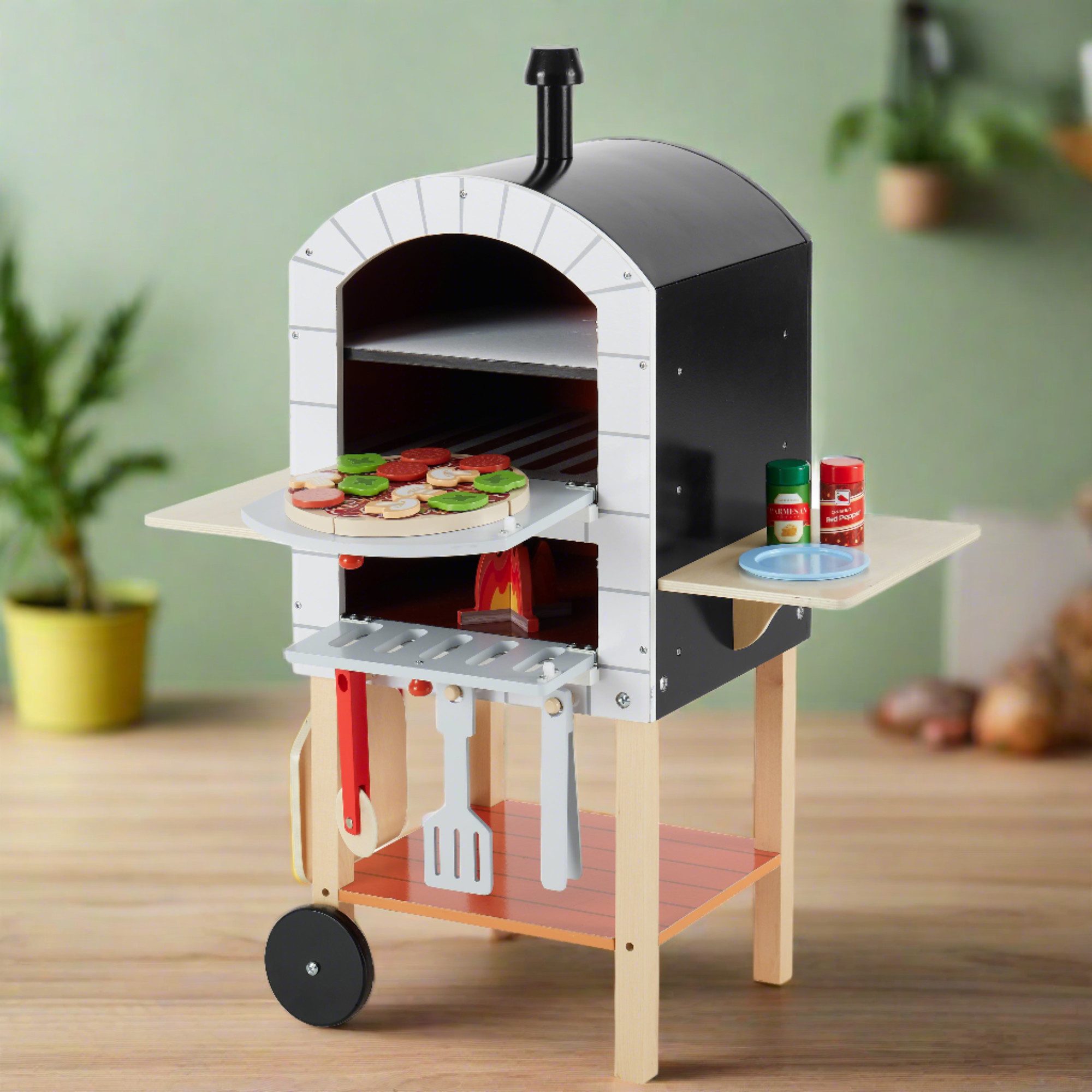 TEAMSON™ KIDS    Kaufladen Pizzaofen aus Holz mit Zubehör & 4-teiliger Spielpizza