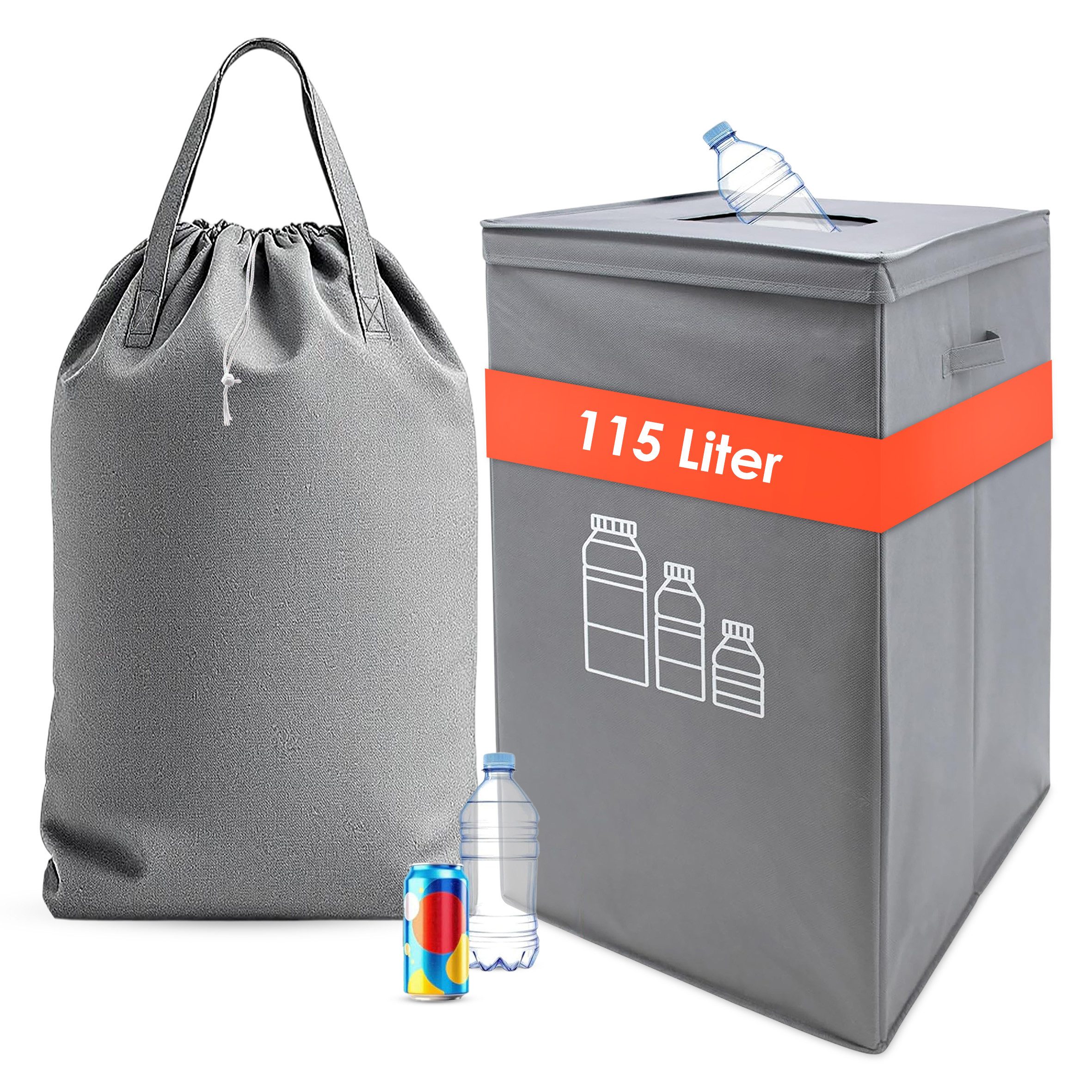 Spetebo Flaschensammler mit entnehmbarer Tragetasche - 115 L - mit Deckel und Tragegriffen (Anzahl, 1 St., Stück), Einwurf mit Magnetverschluss