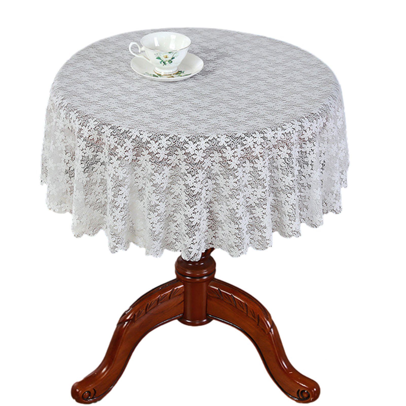 Blusmart Tischschonbezug Runde Spitzentischdecke Stilvolle Weißer In Farbe, Dekorative