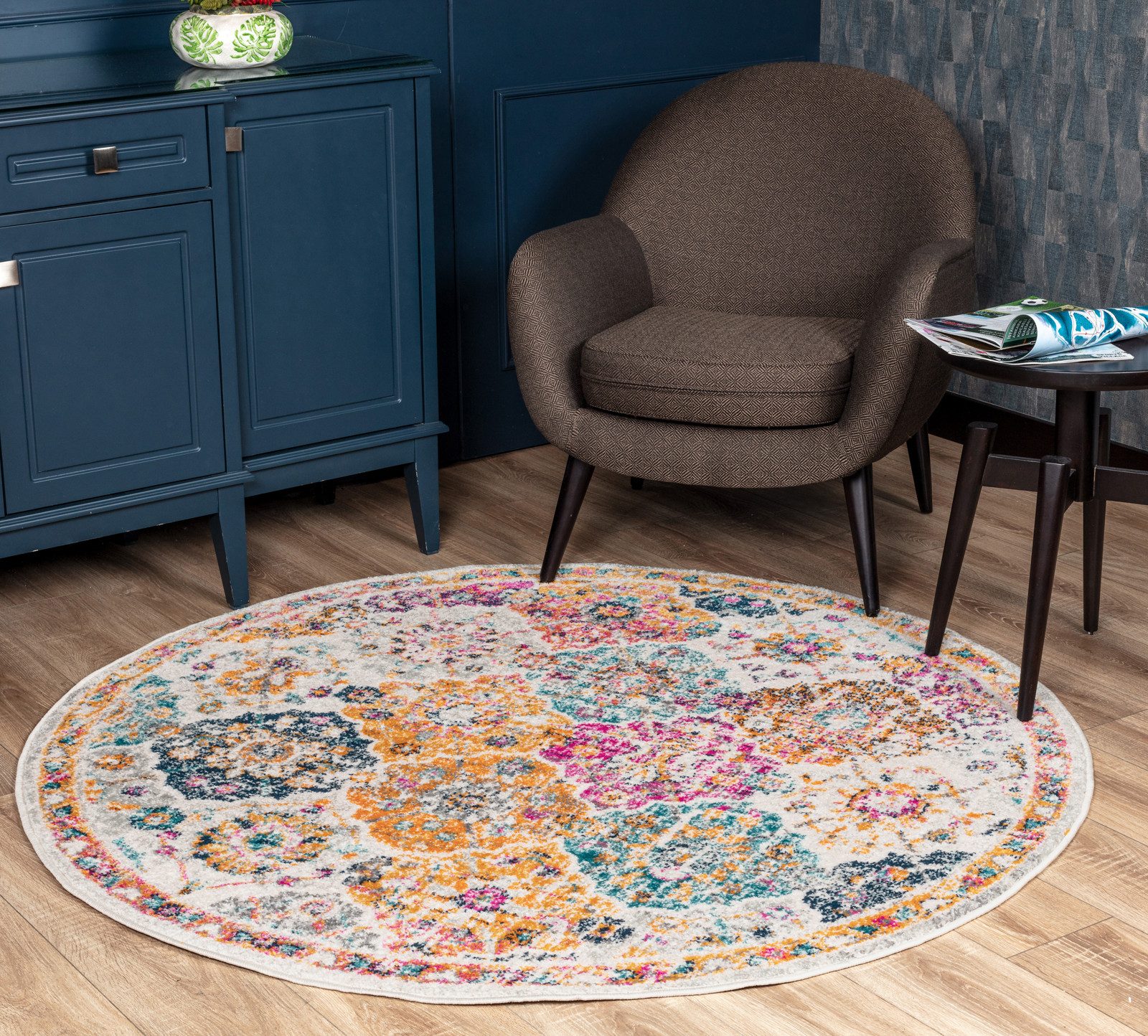 Livabliss Teppich CUZCO, rund, Höhe: 11 mm, Vintage Orientteppich, Kurzflor Boho Wohnzimmerteppich, Läufer