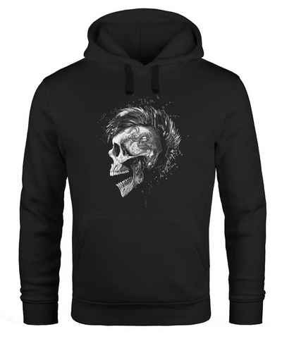 Neverless Hoodie Hoodie Herren Punk Mohawk Skull Totenkopf Irokese Print Kapuzen-Pullover Männer Fashion Streetstyle Neverless®