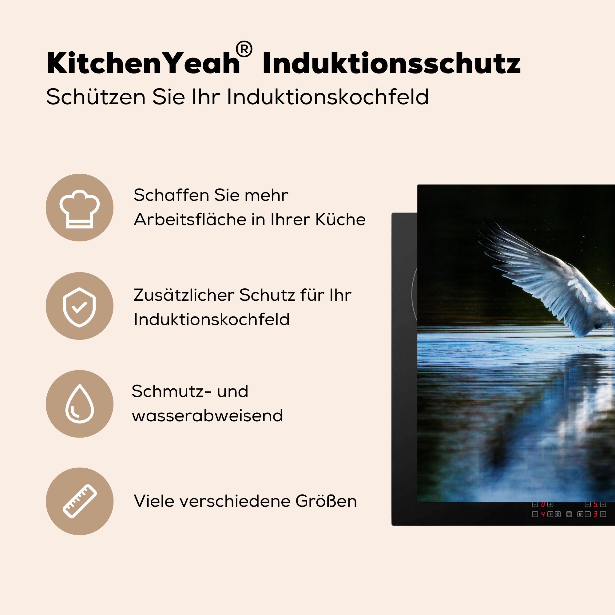 MuchoWow Herdblende-/Abdeckplatte Vogel - Wasser 81x52 (1 Ceranfeldabdeckung Schutz Induktionskochfeld küche, die Flügel, tlg), Vinyl, cm, - für