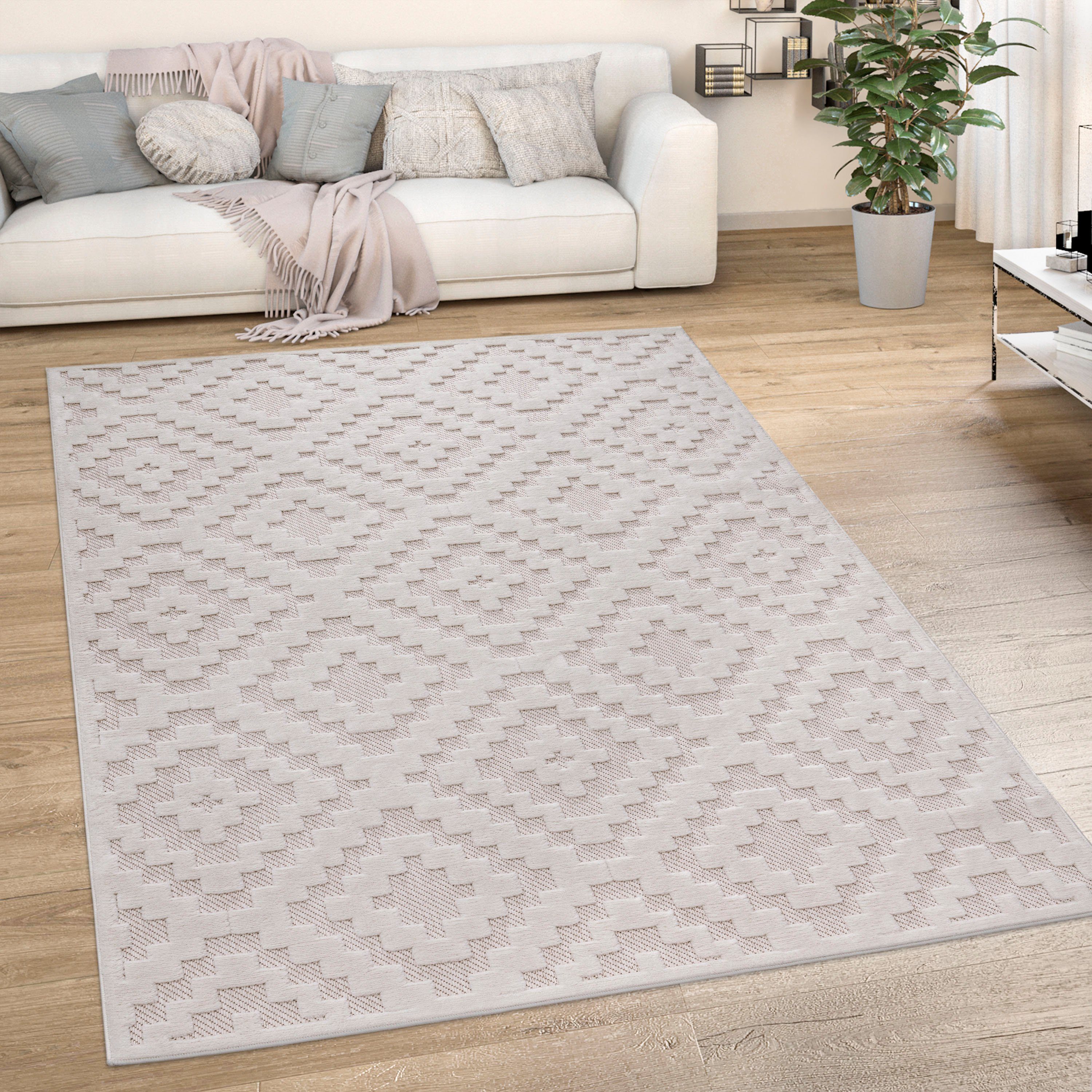 Effekt, Teppich creme mm, Uni-Farben, Rauten Scandi, Höhe: Home, geeignet Outdoor rechteckig, 14 Muster, Hoch-Tief Livorno Paco 672,